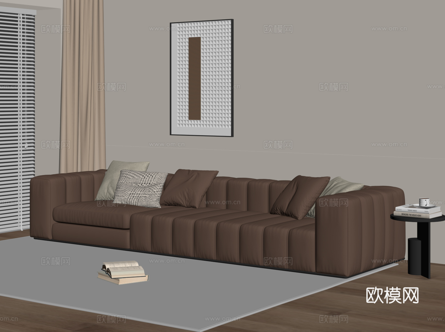 现代多人沙发 皮革休闲沙发su模型