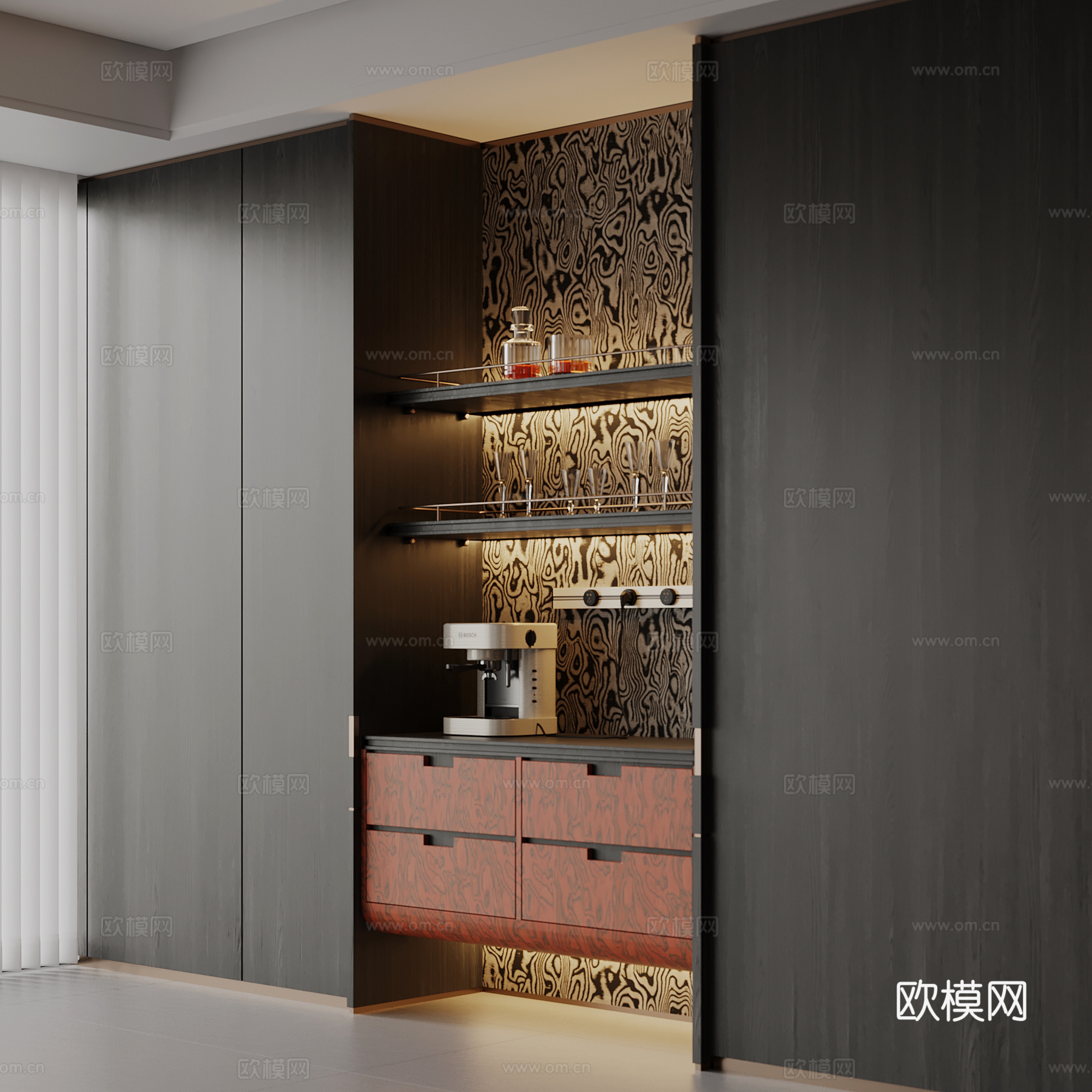 现代餐边柜 酒柜 酒架su模型