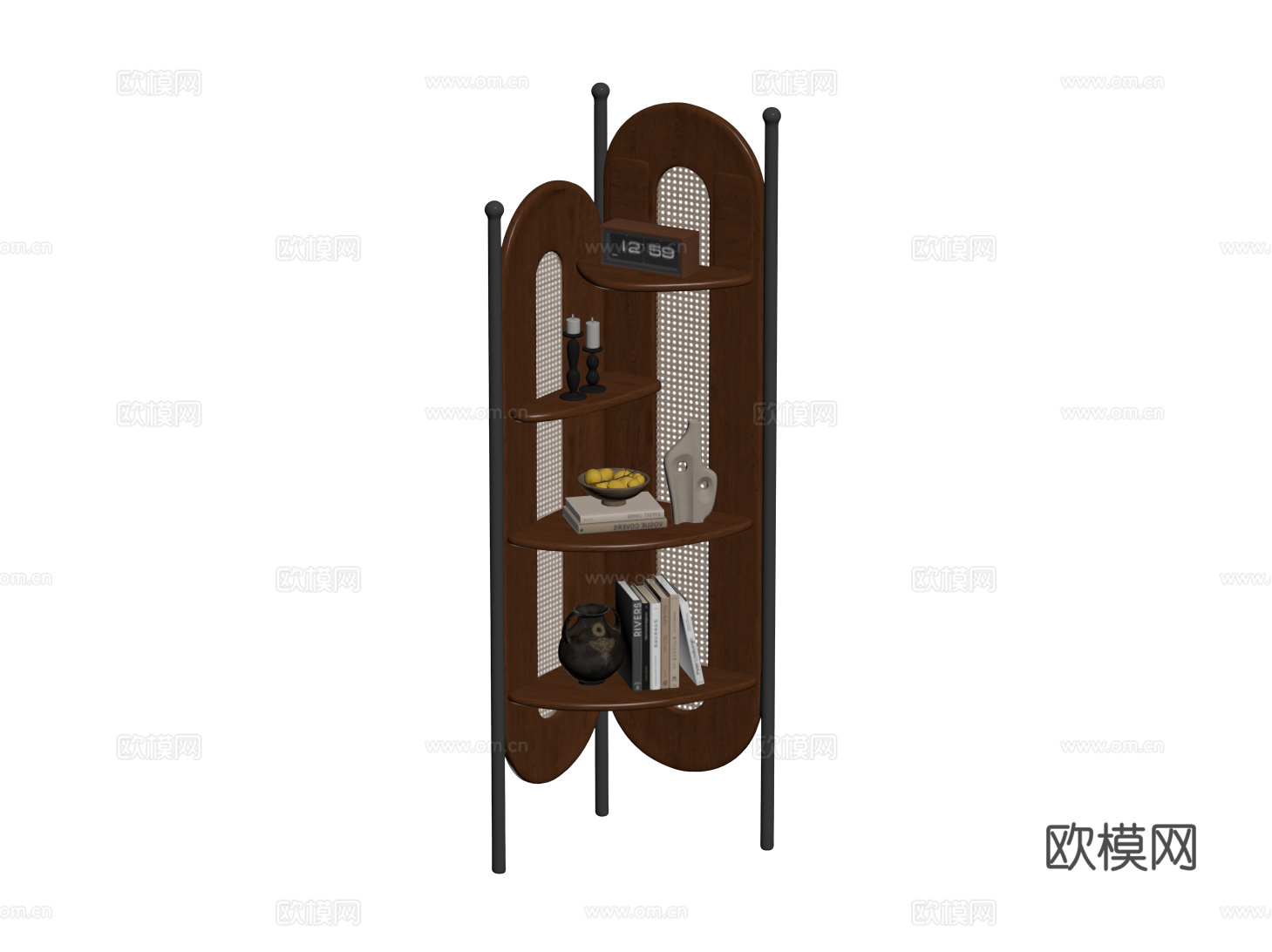 法式中古置物架 转角书架 三角置物架 墙角装饰架 收纳架su模型