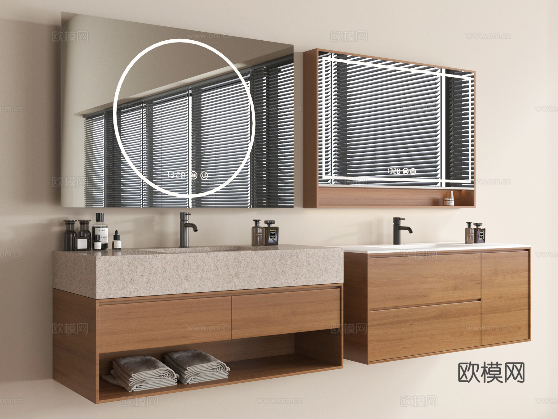 中古风浴室柜 悬空浴室柜 镜柜 卫浴用品su模型