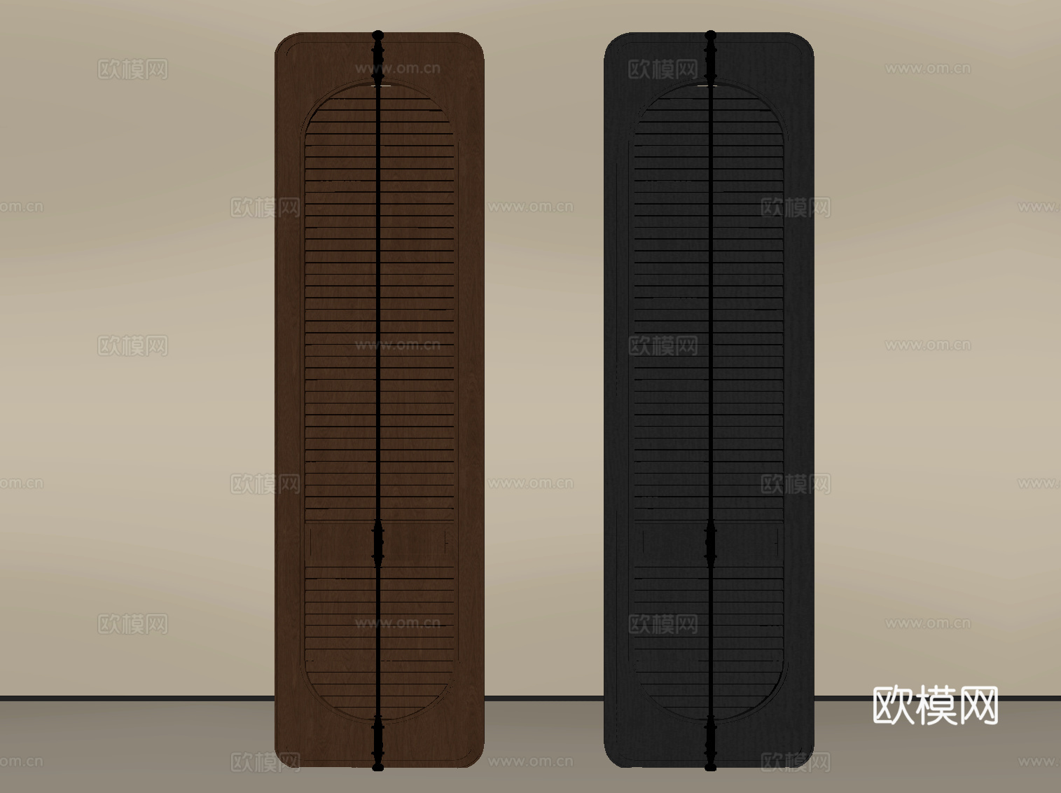 中古风隔断 百叶门su模型