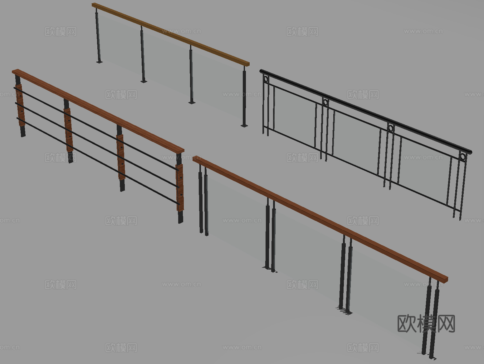 现代围栏护栏 玻璃栏杆 护栏 扶手 阳台护栏su模型