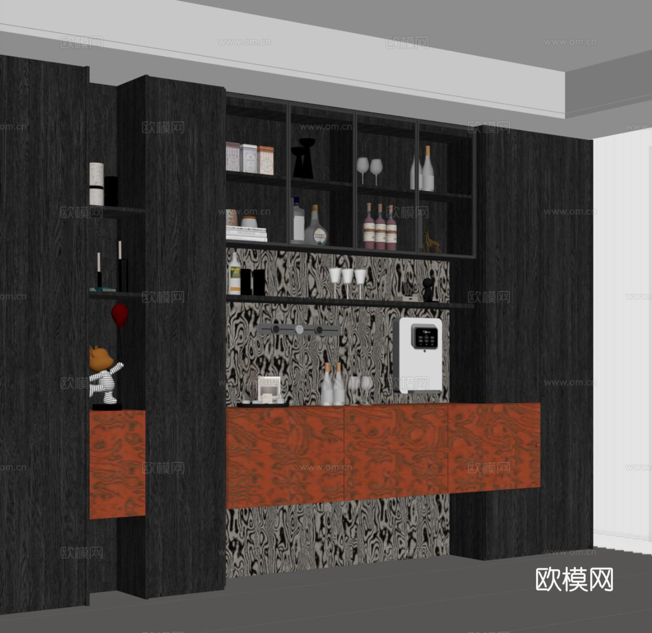 现代酒柜 餐边柜 酒架su模型