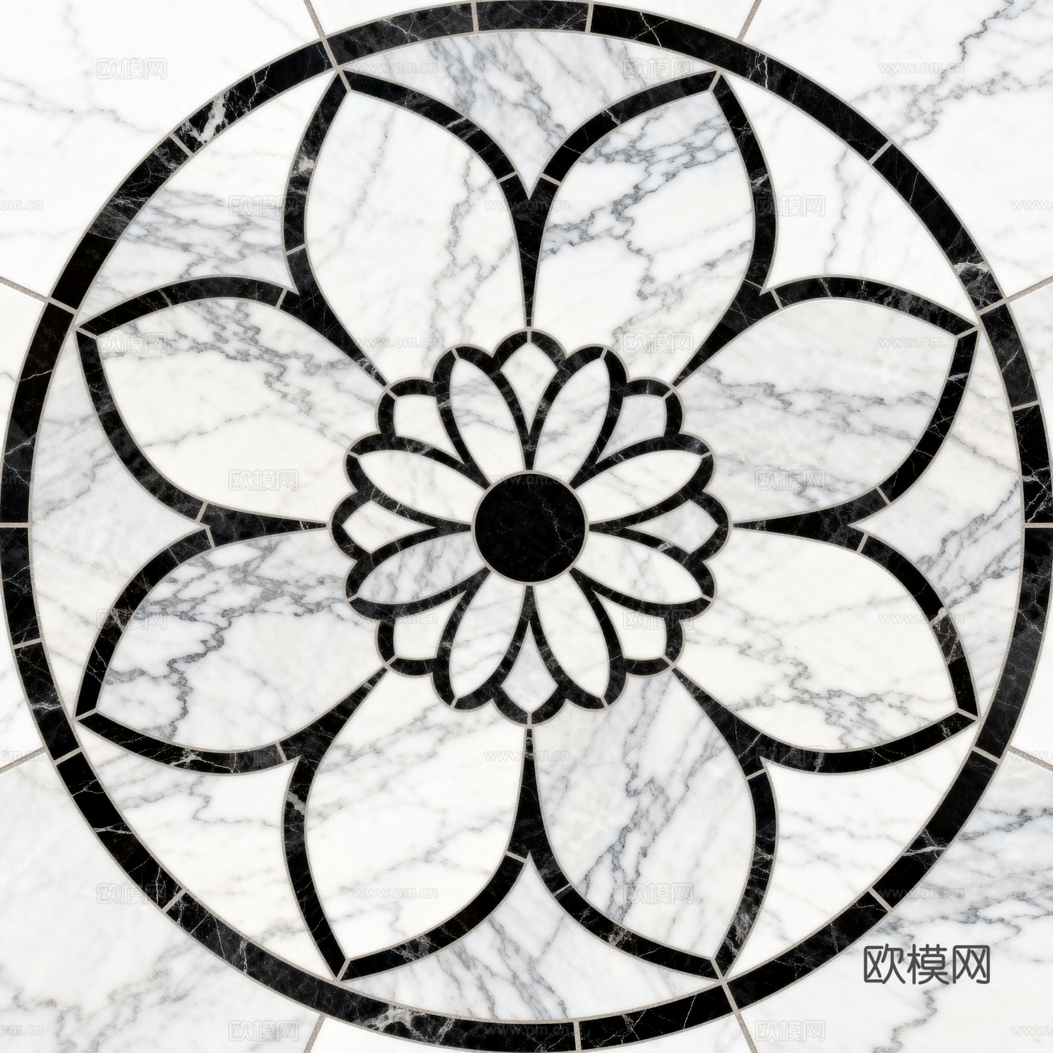 轻奢黑白拼花大理石 黑白石材圆形拼花 玄关圆形拼花