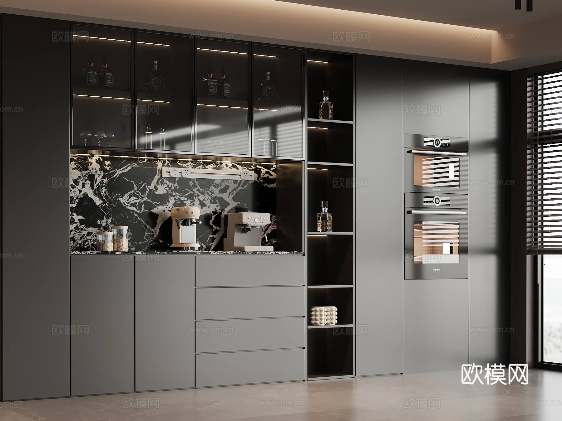 现代意式酒柜 餐边柜 橱柜su模型