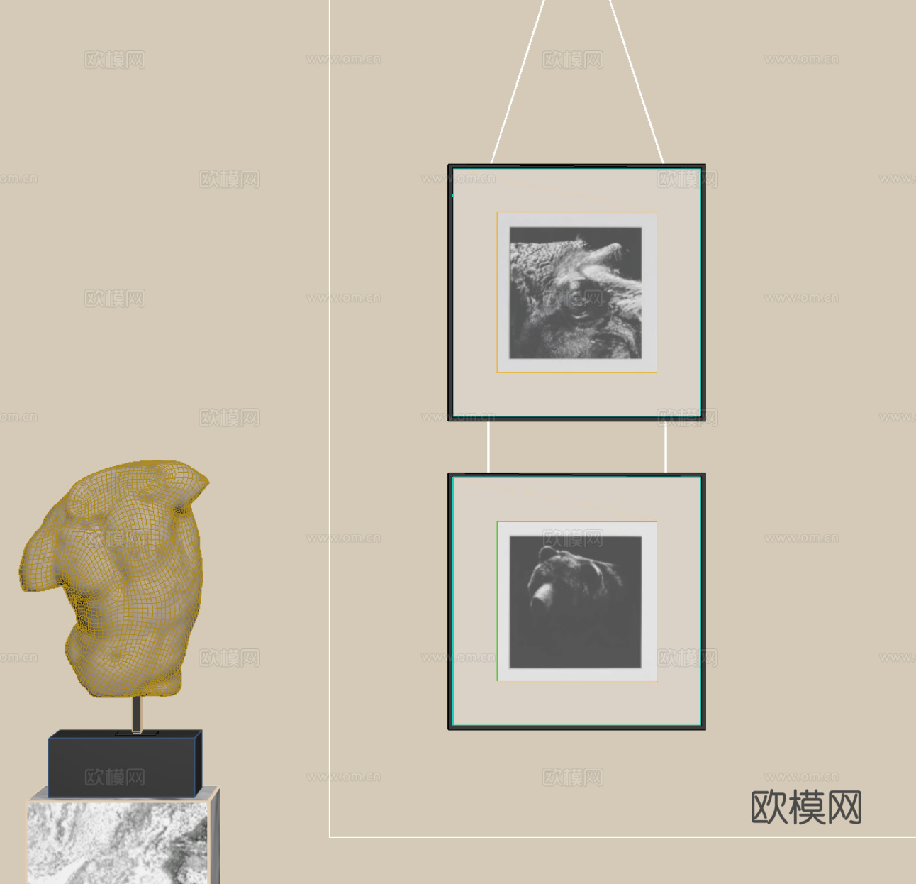 中古风装饰画 现代装饰画su模型