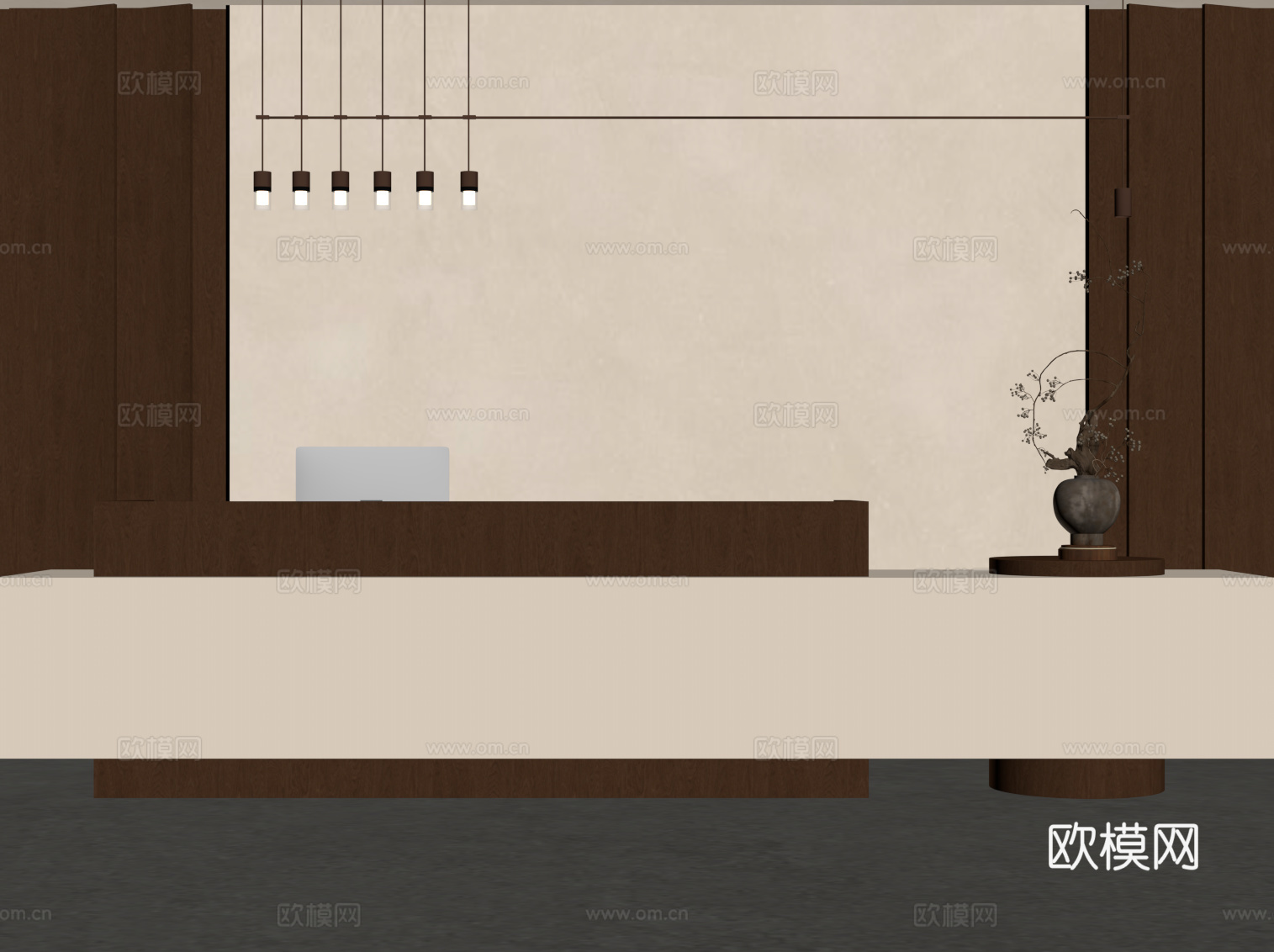 中古风接待台 吧台 背景墙su模型