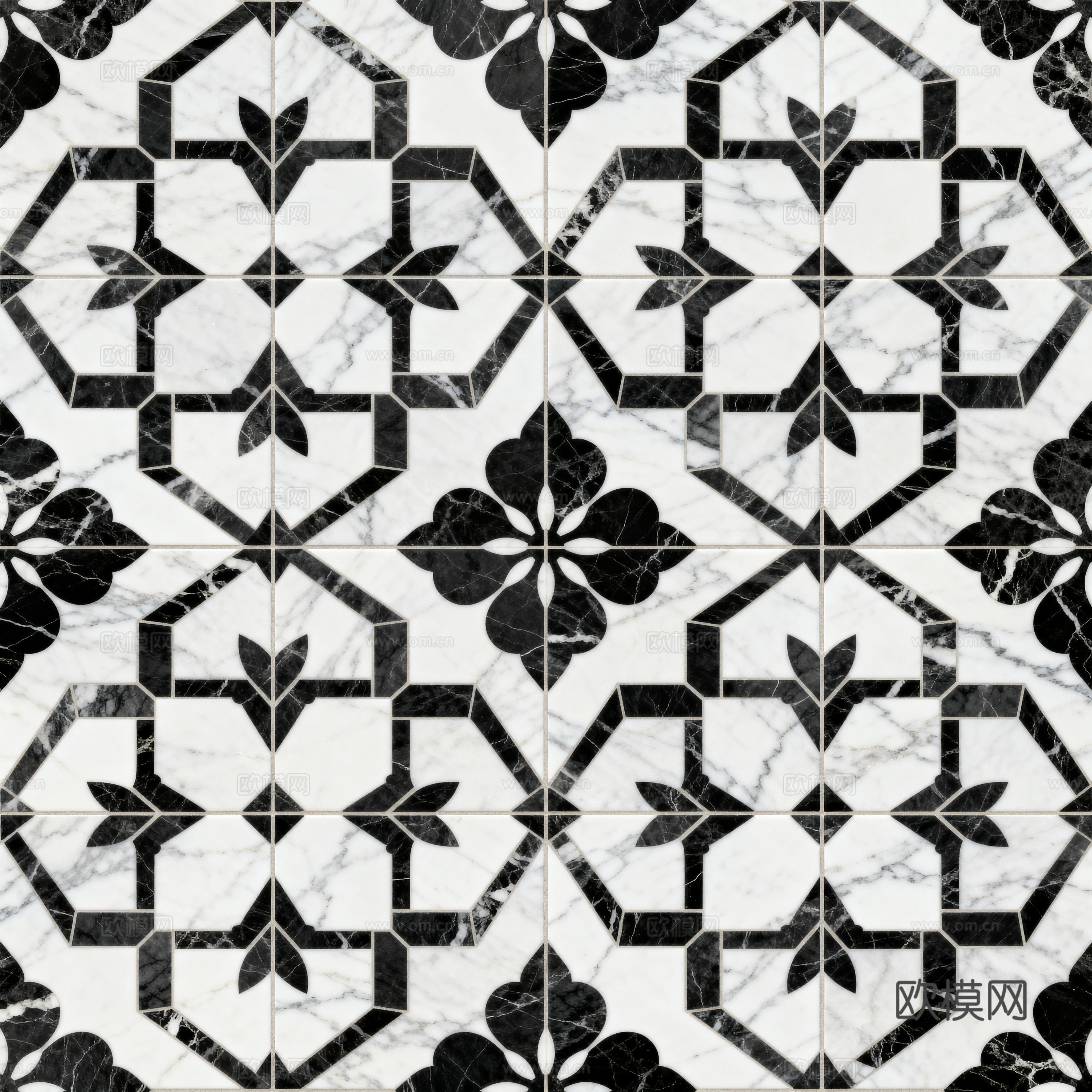 轻奢 黑白石材拼花 几何水刀石材拼花地砖 石材马赛克 花砖