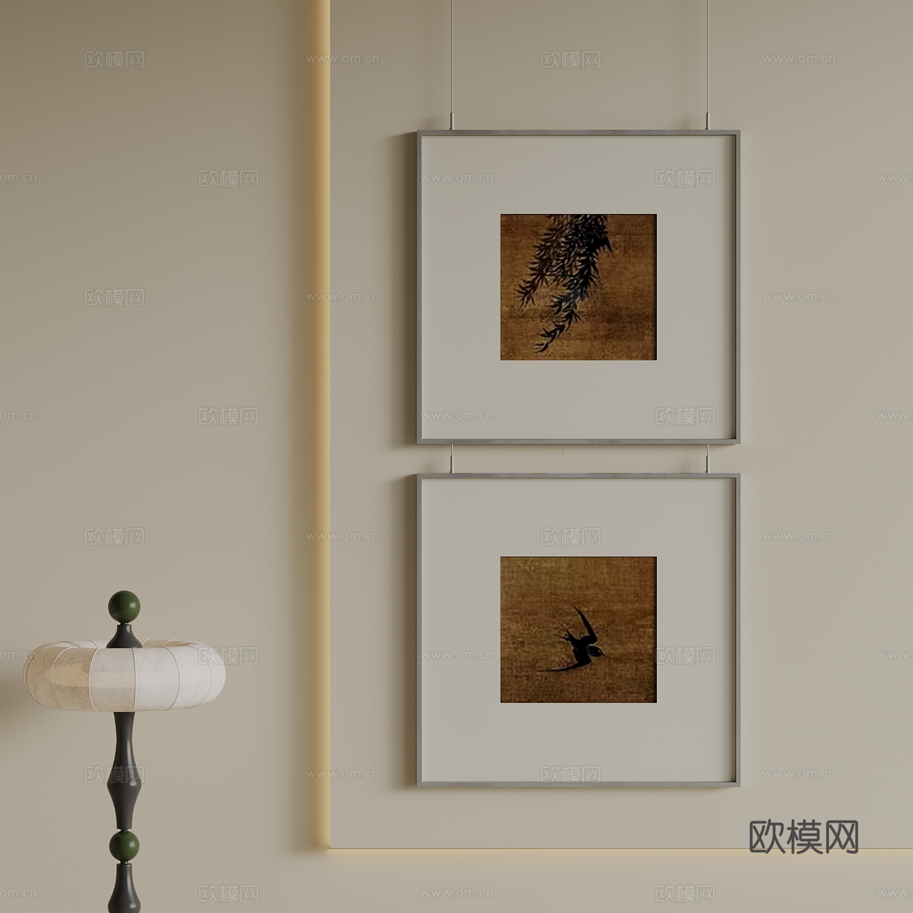 现代装饰画  中古风装饰画su模型下载（渲染图1）