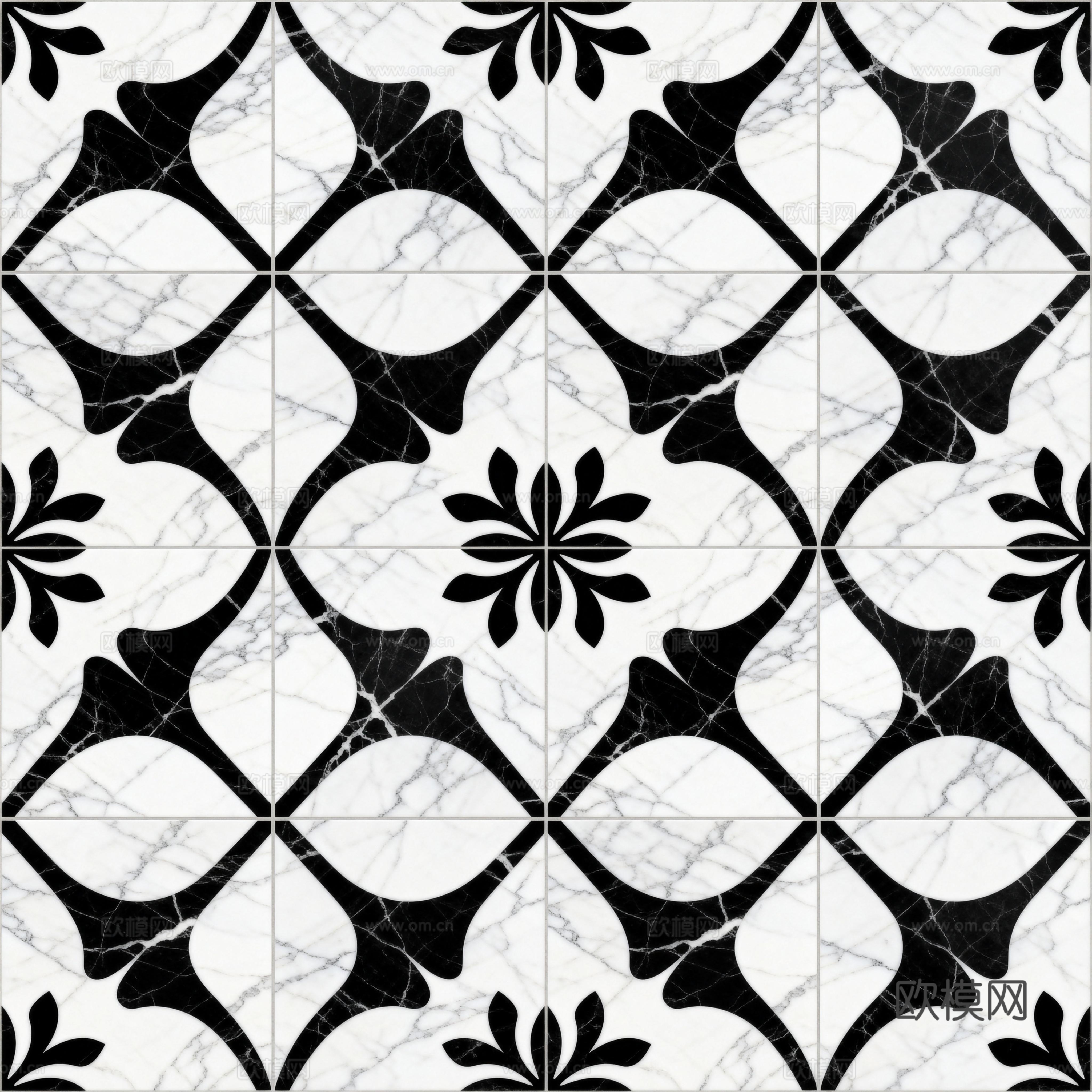 轻奢 黑白石材拼花 几何水刀石材拼花地砖 石材马赛克 花砖