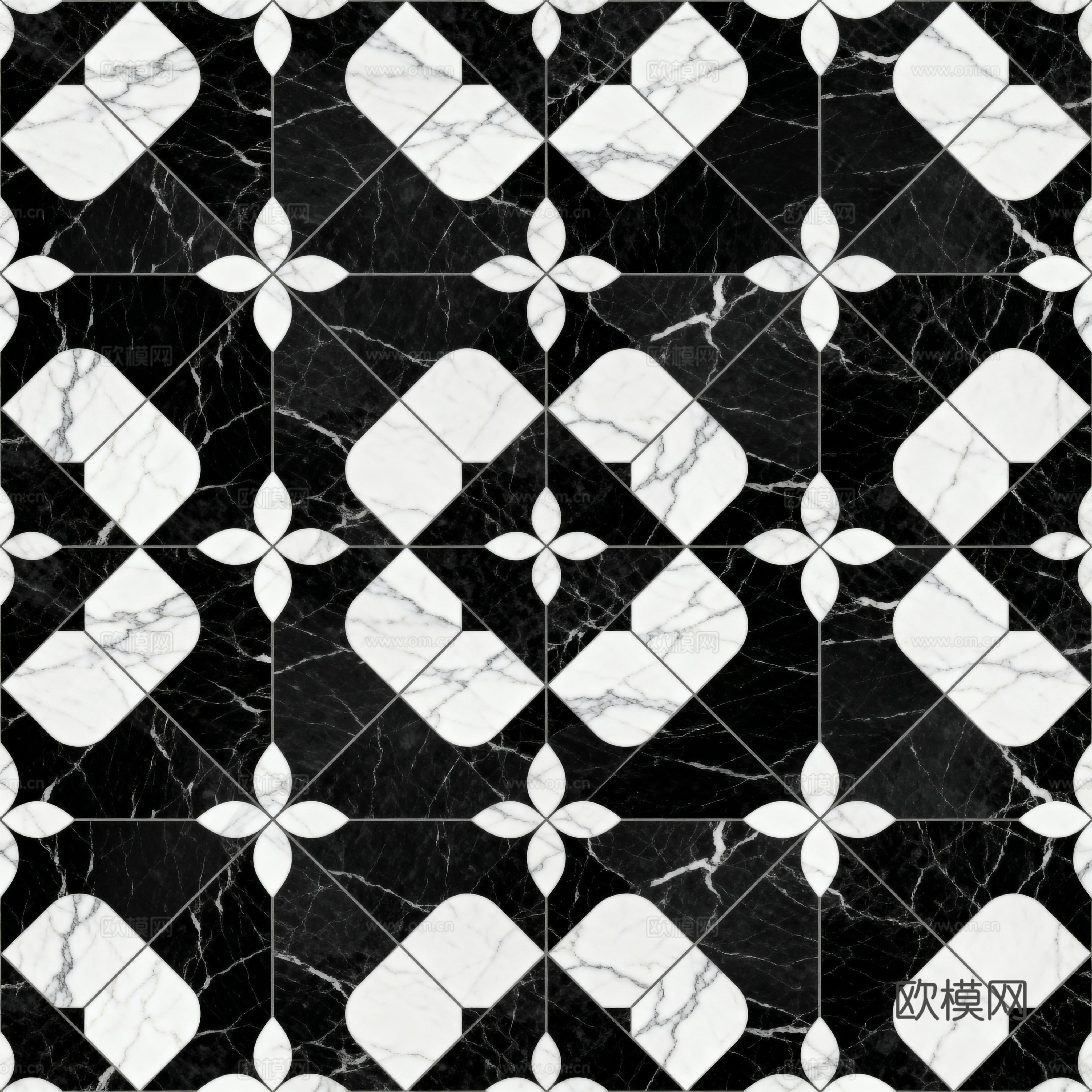 轻奢 黑白石材拼花 几何水刀石材拼花地砖 石材马赛克 花砖