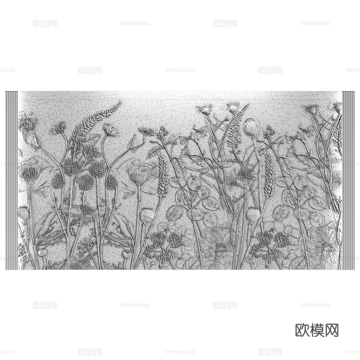 现代茶几植物浅浮雕装饰墙3d模型下载（渲染图7）