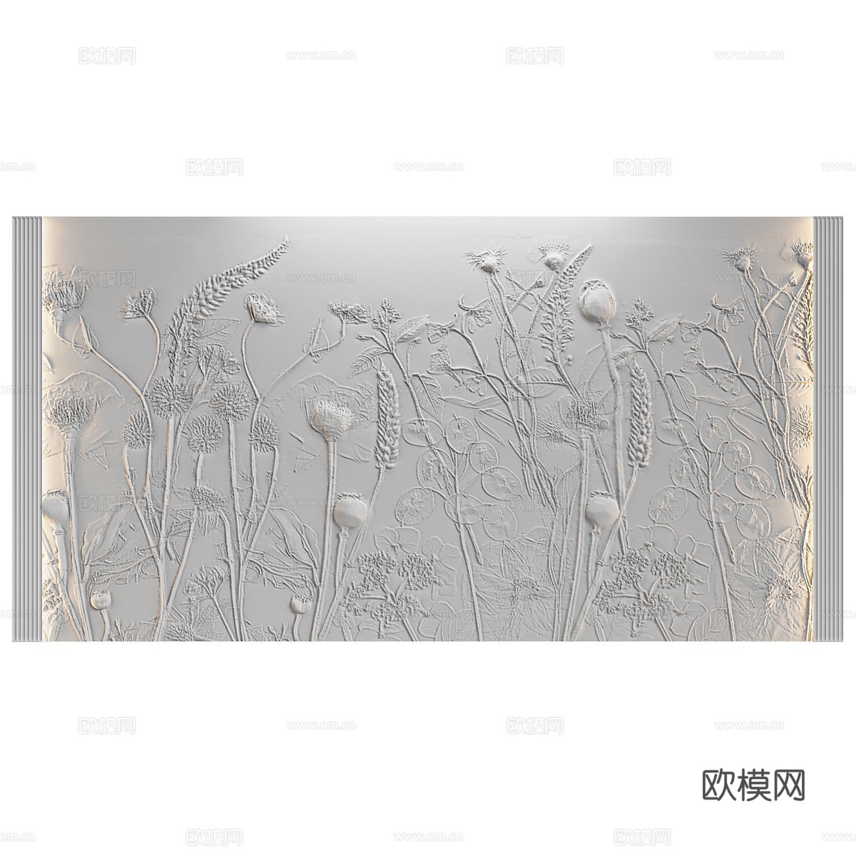 现代茶几植物浅浮雕装饰墙3d模型下载（渲染图4）