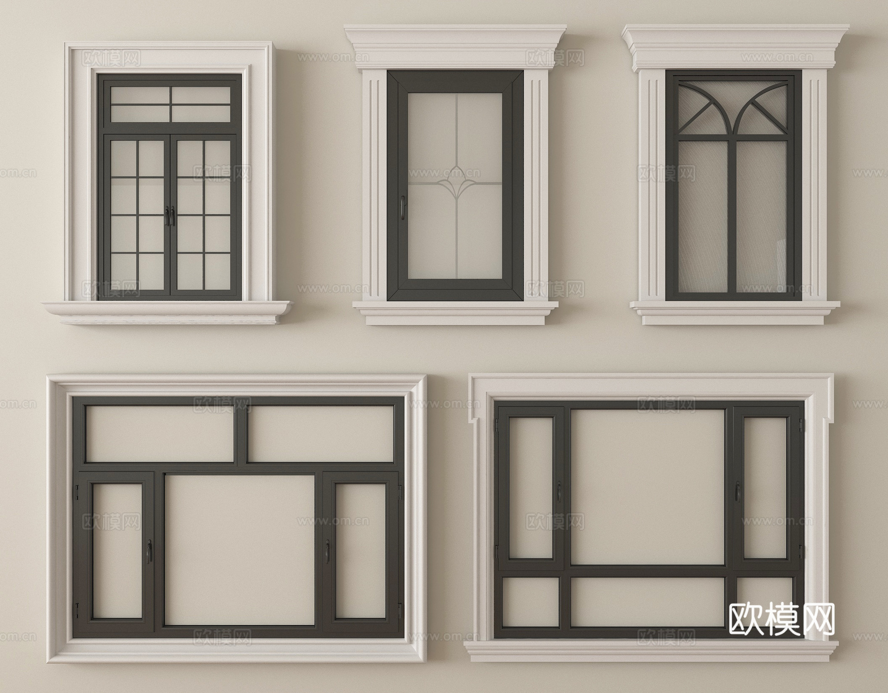 法式窗组合 平开窗 落地窗 阳台窗su模型