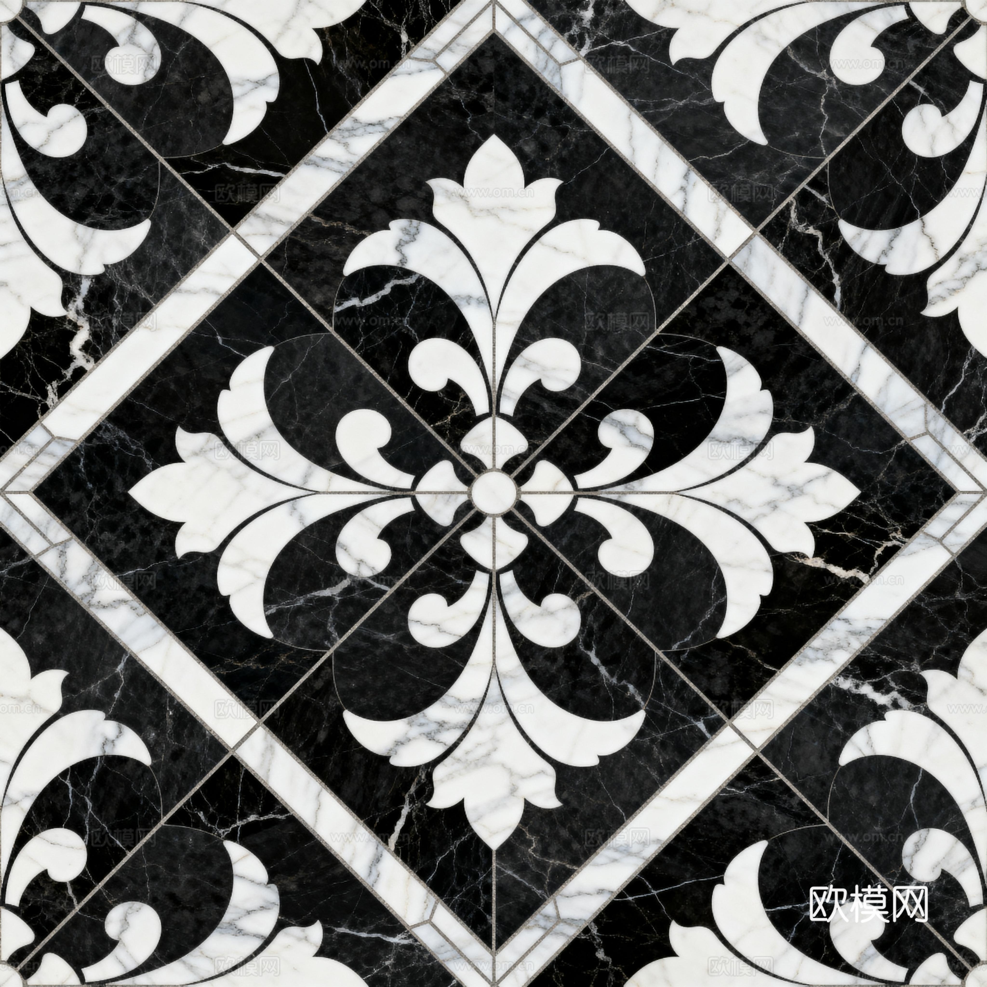 轻奢 黑白石材拼花 几何水刀石材拼花地砖 石材马赛克 花砖