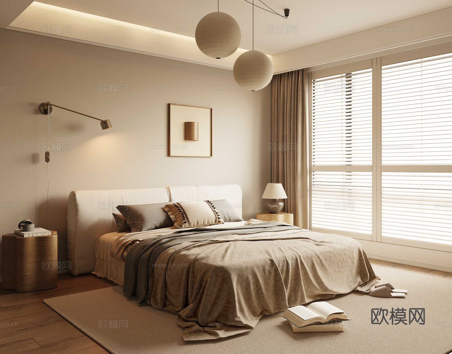 现代中古卧室su模型