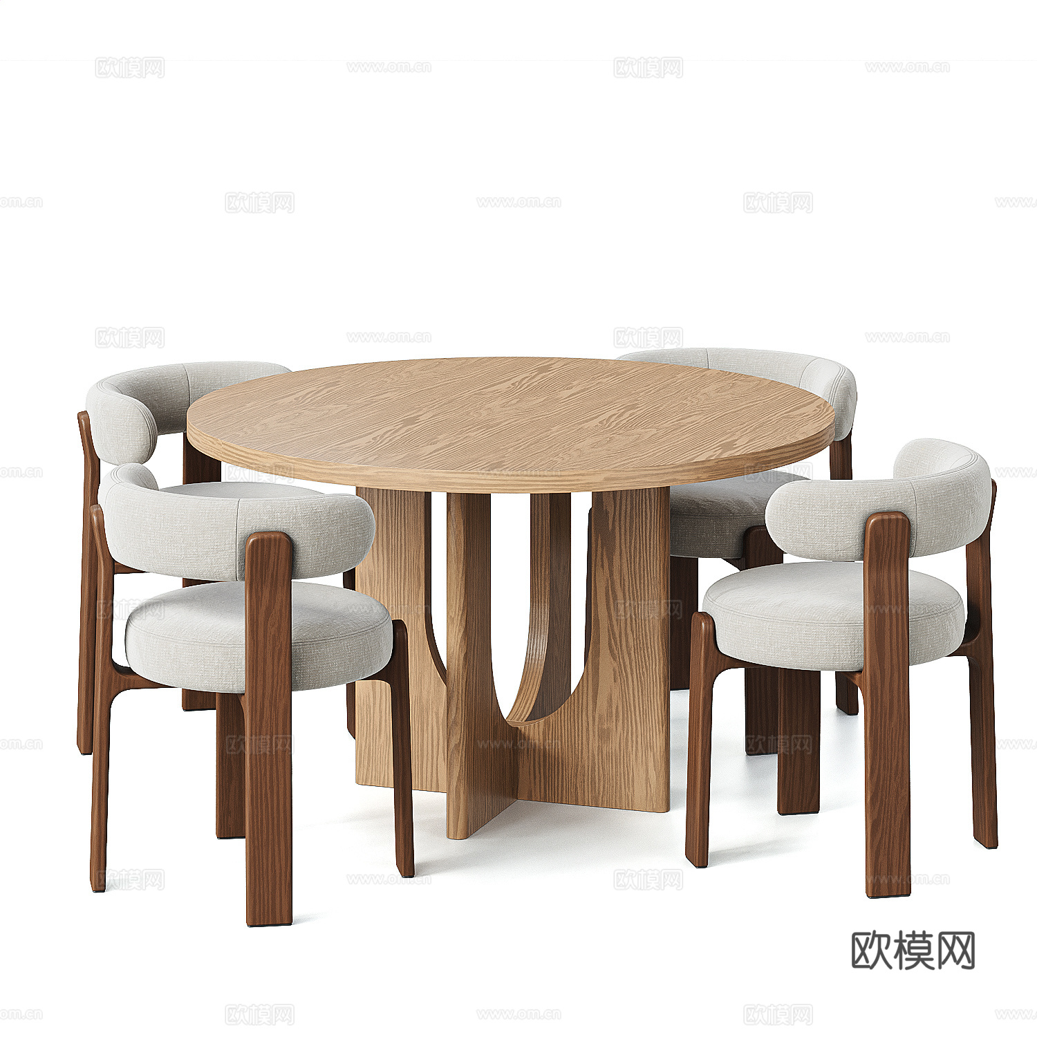 北欧中古风餐桌椅 圆形餐桌椅 KAVEHOME餐椅su模型