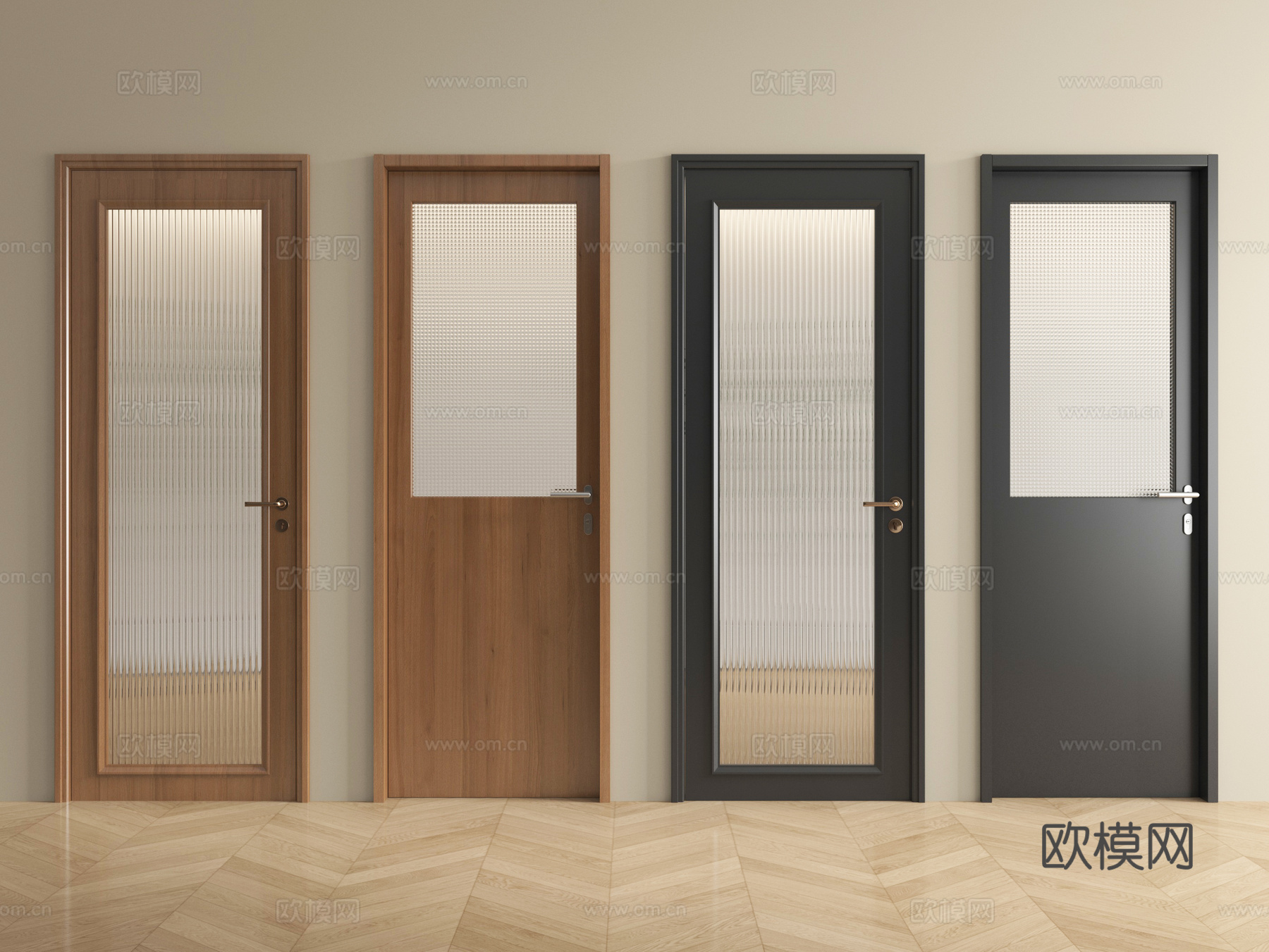 中古风单开门 平开门 卧室门 玻璃门 厨卫门su模型