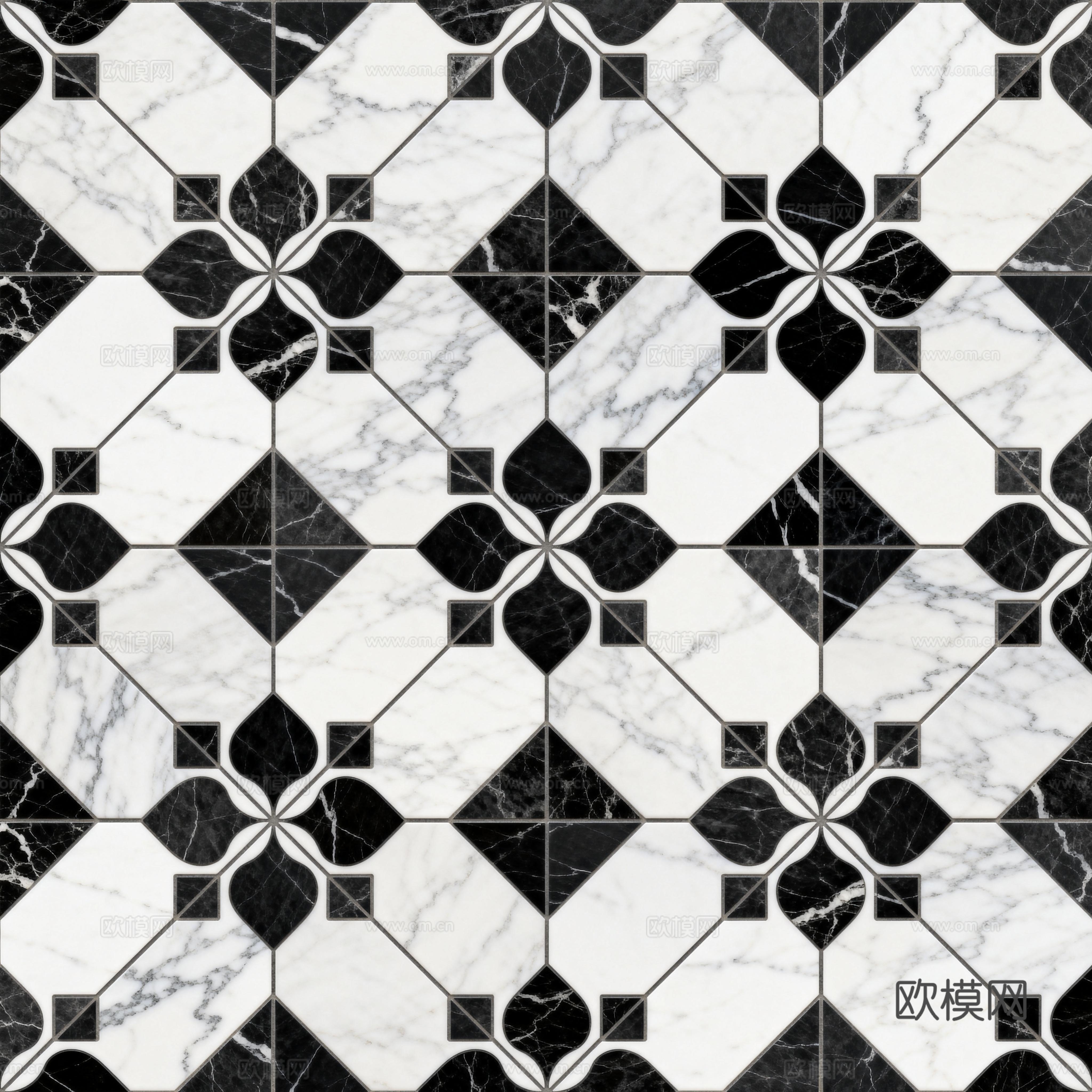 轻奢 黑白石材拼花 几何水刀石材拼花地砖 石材马赛克 花砖