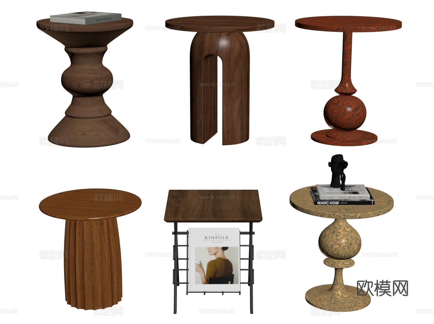 复古边几角几 中古小茶几 圆边几su模型