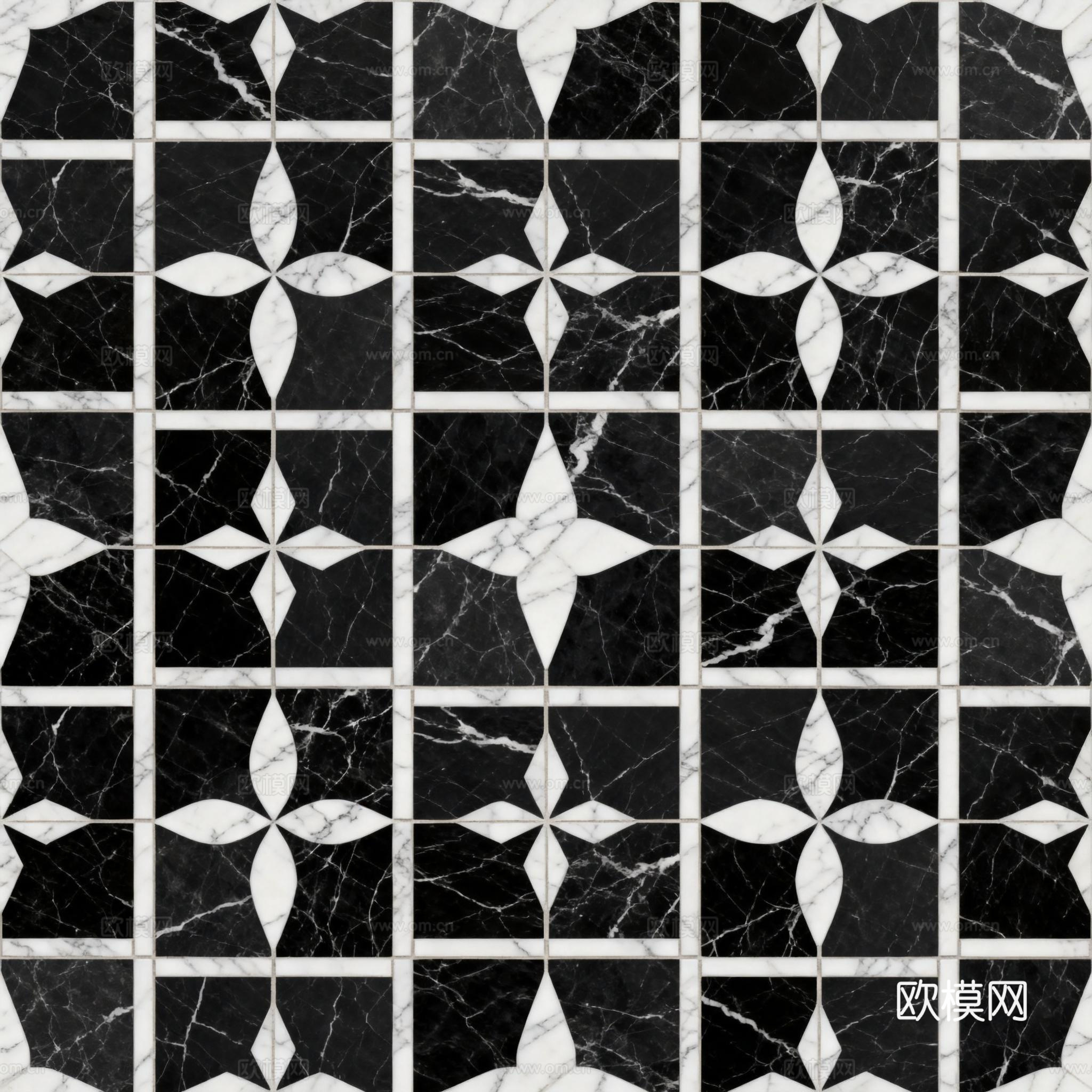 复古 黑白石材拼花 几何水刀石材拼花地砖 石材马赛克 花砖