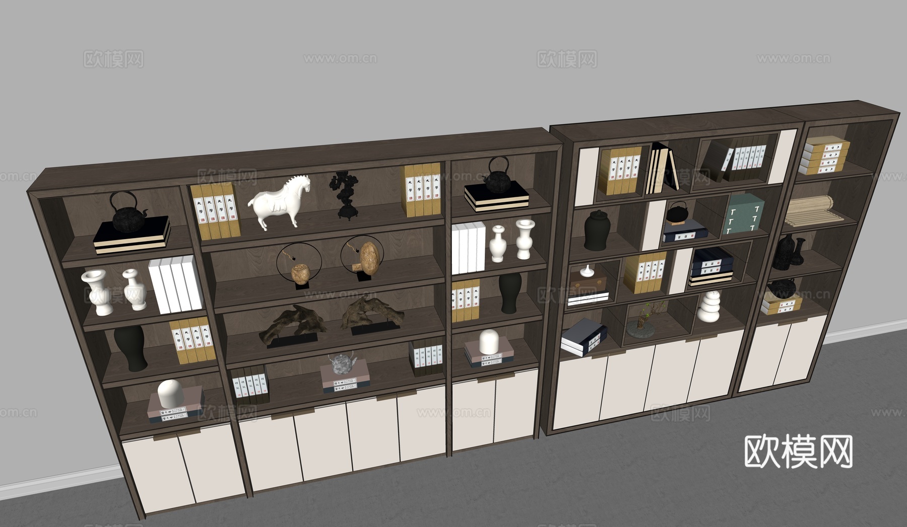 现代中式书柜su模型