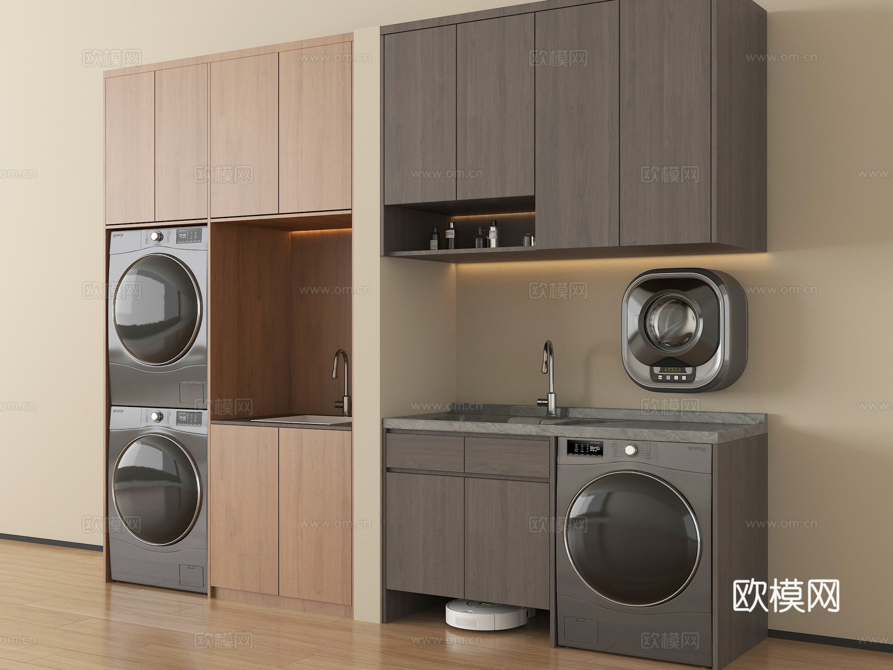 现代洗衣机柜 洗衣机 洗烘一体机 扫地机器人 壁挂洗衣机su模型