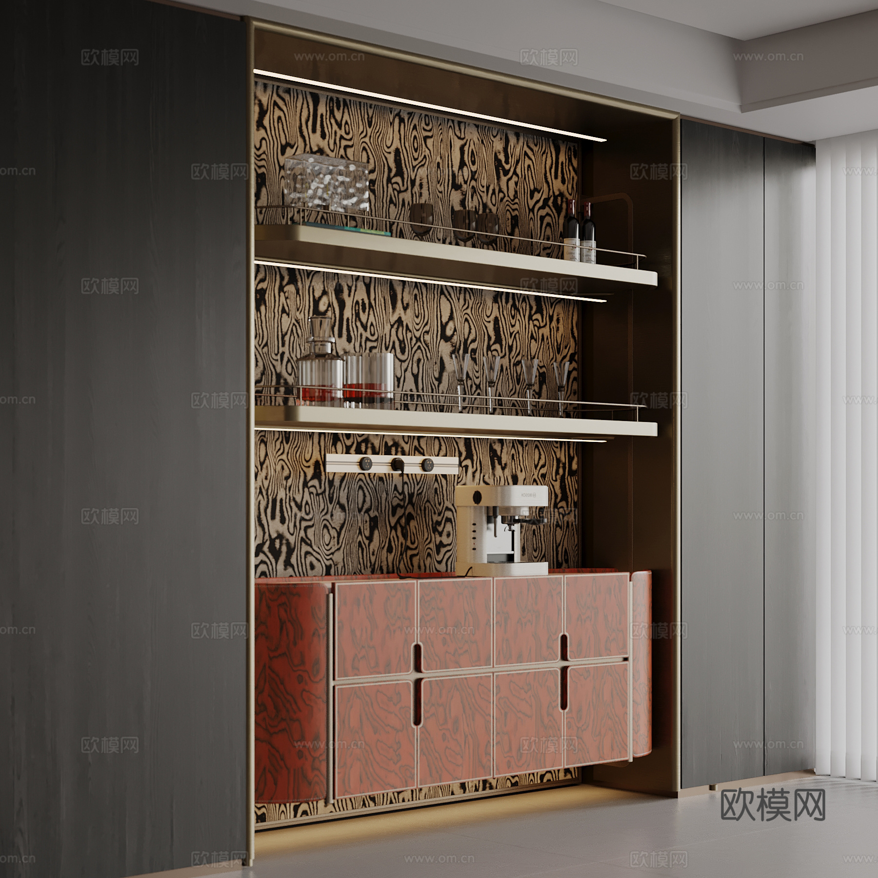 现代酒柜 餐边柜 酒架su模型