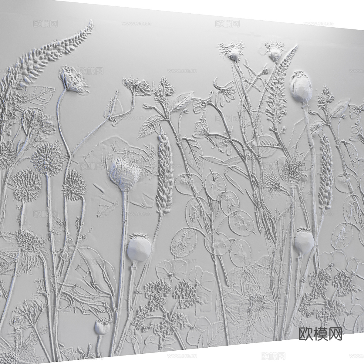 现代茶几植物浅浮雕装饰墙3d模型下载（渲染图6）