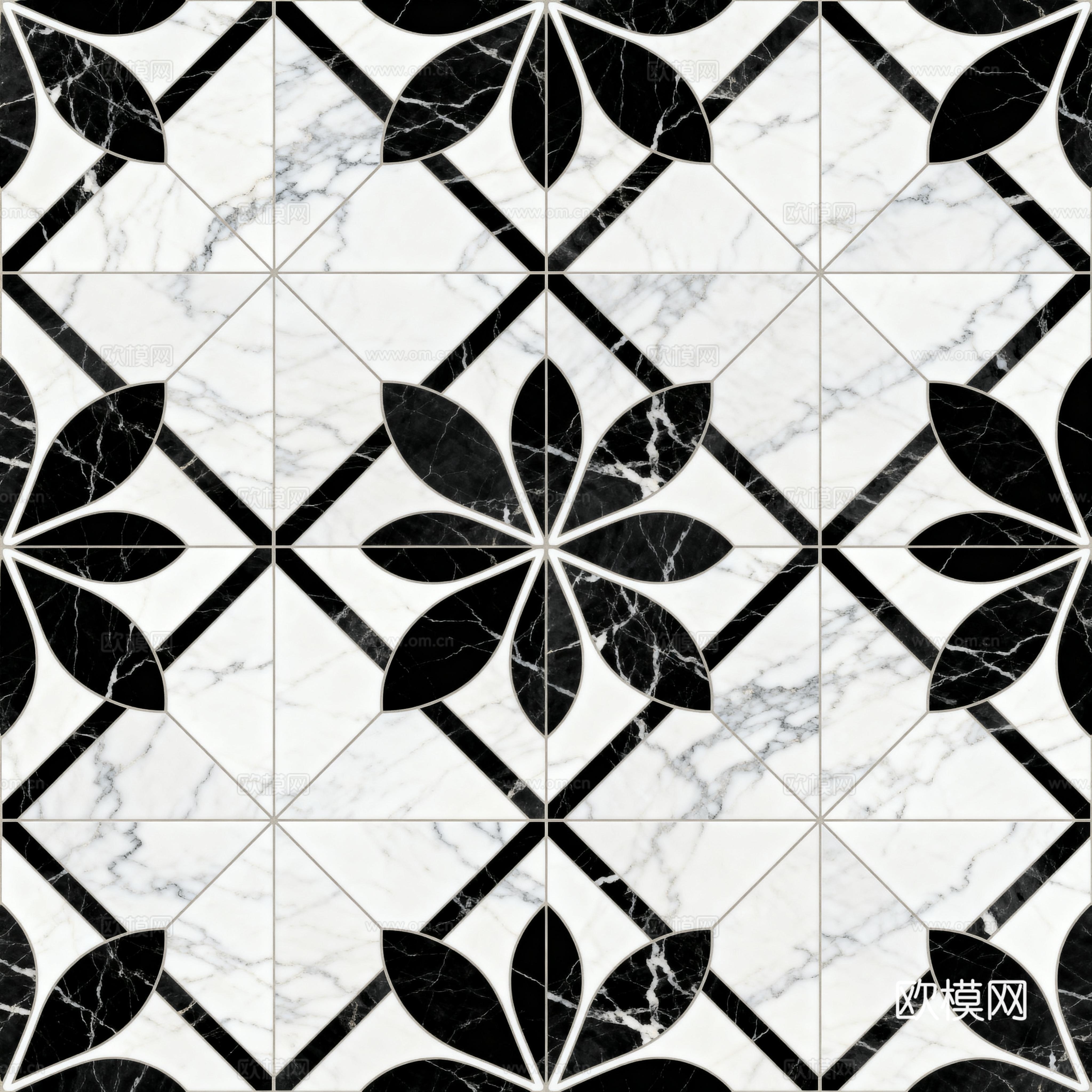 轻奢 黑白石材拼花 几何水刀石材拼花地砖 石材马赛克 花砖