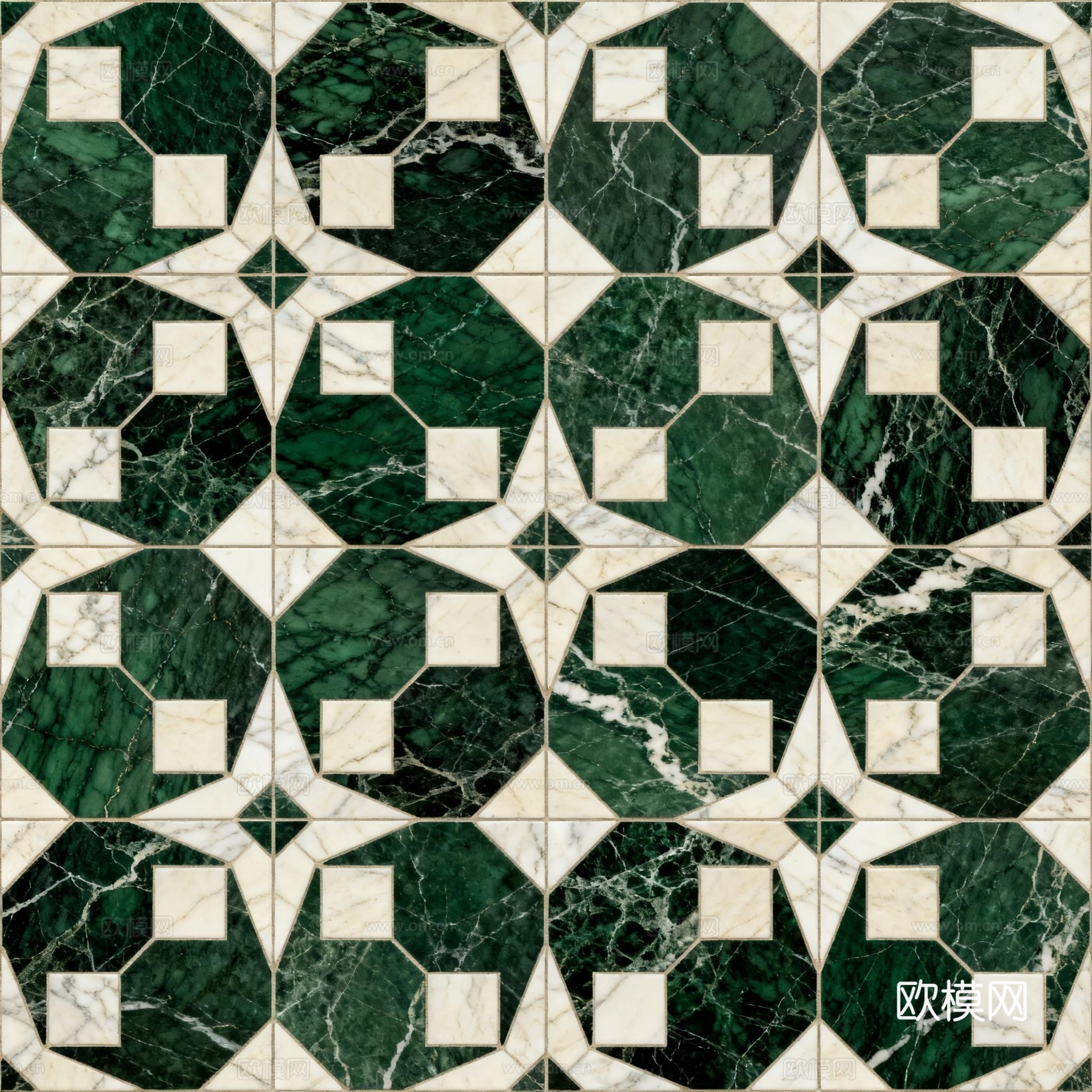 绿白色石材拼花 花卉图案水切刀拼花石材 绿色石材拼花马赛克