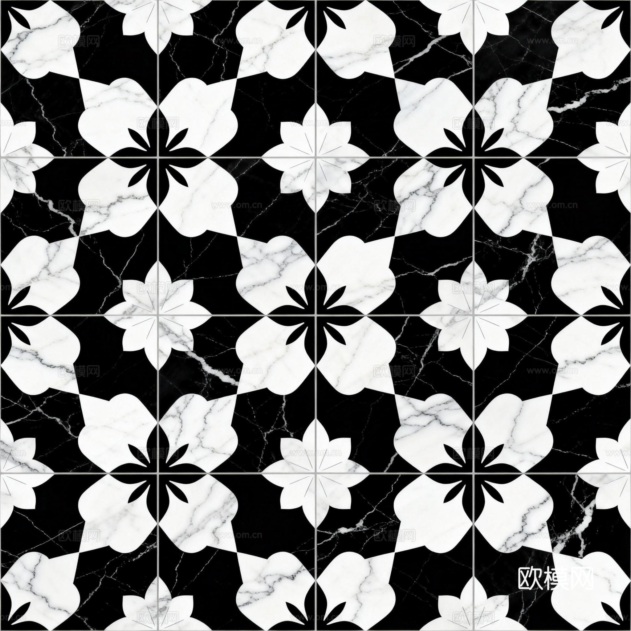 轻奢 黑白石材拼花 几何水刀石材拼花地砖 石材马赛克 花砖