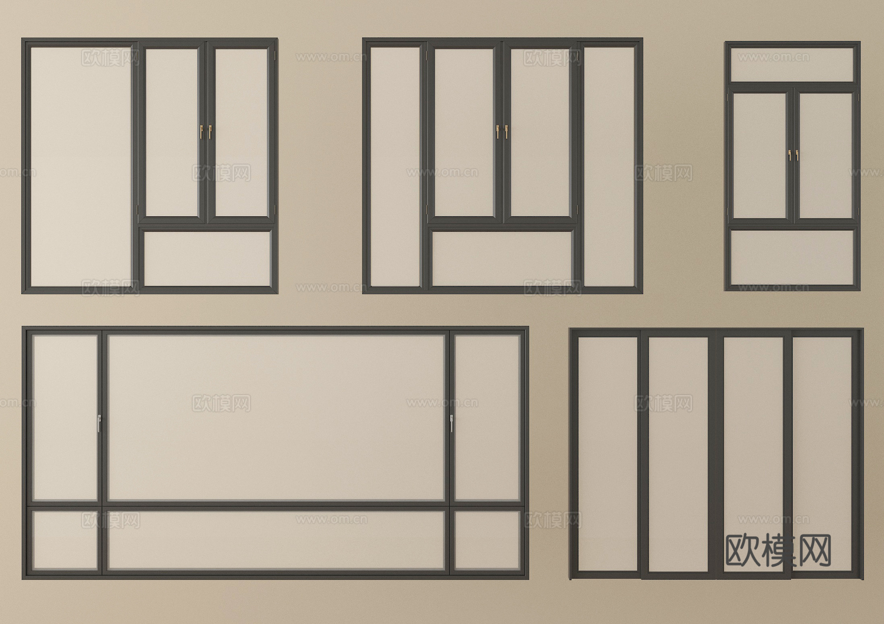 现代窗组合 平开窗 推拉窗 落地窗 阳台窗3d模型下载