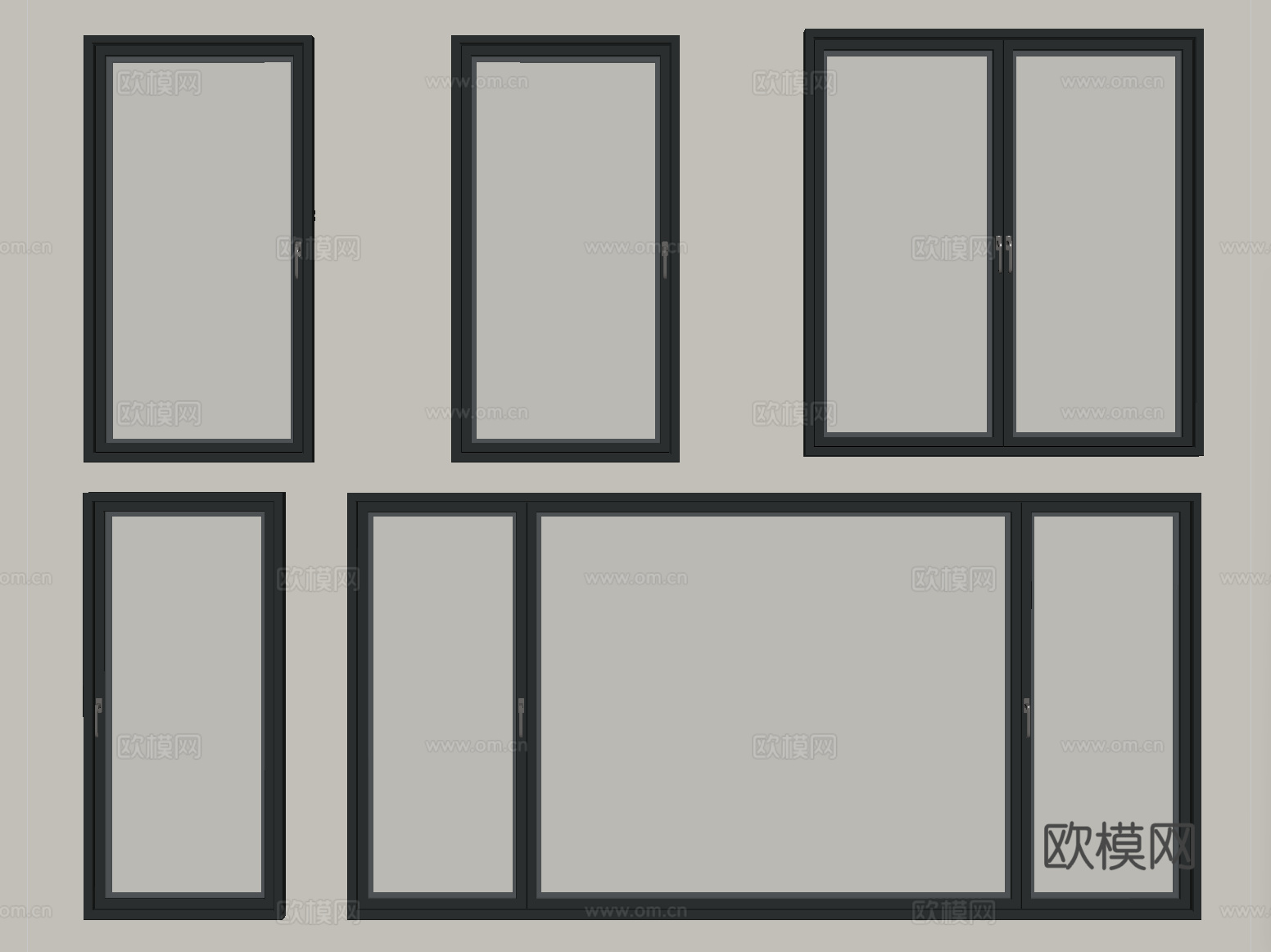现代窗组合 平开窗 阳台窗 落地窗su模型
