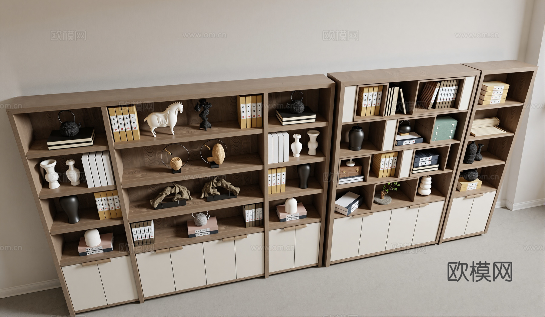 现代中式书柜su模型