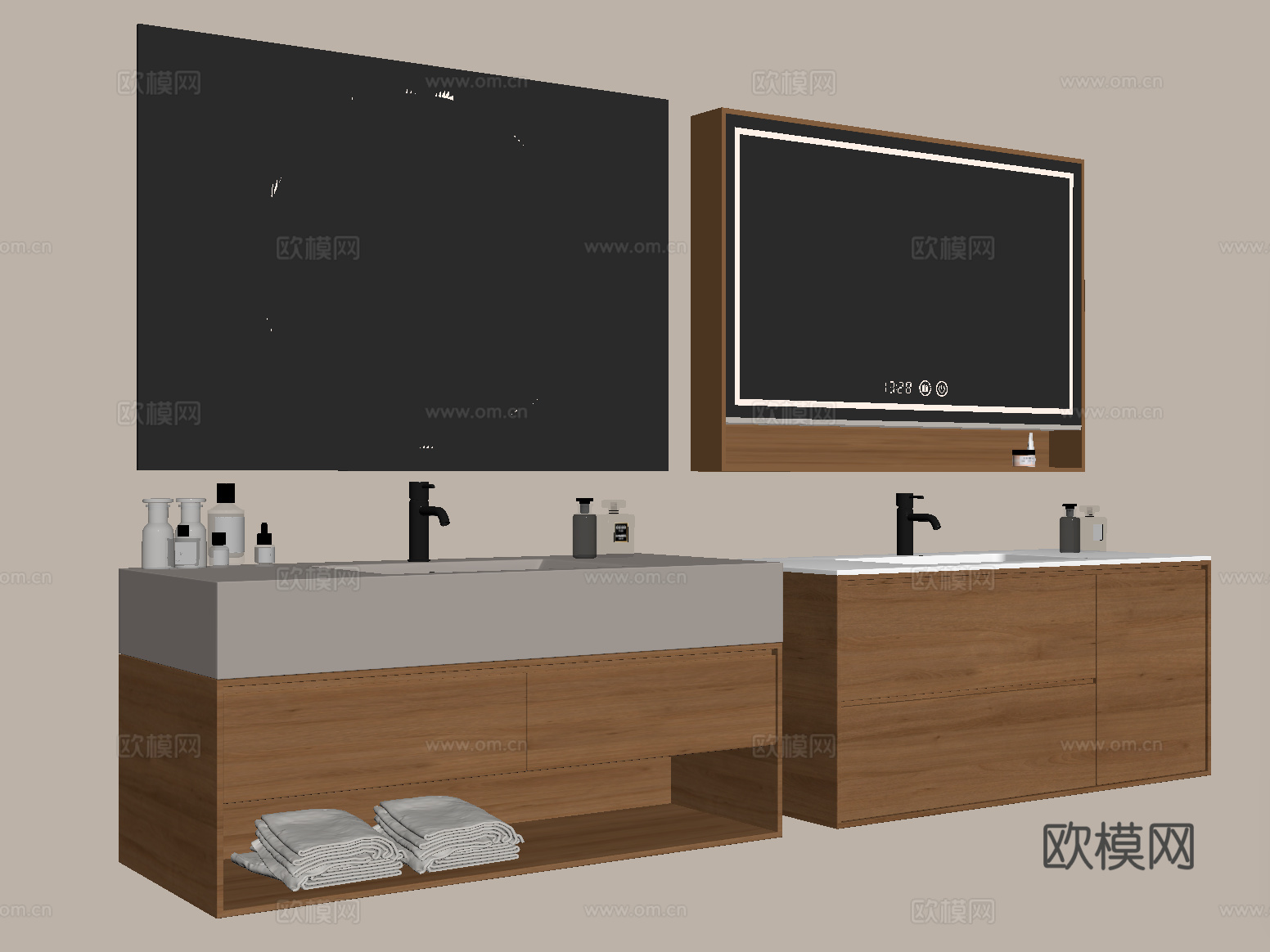中古风浴室柜 悬空浴室柜 镜柜 卫浴用品su模型