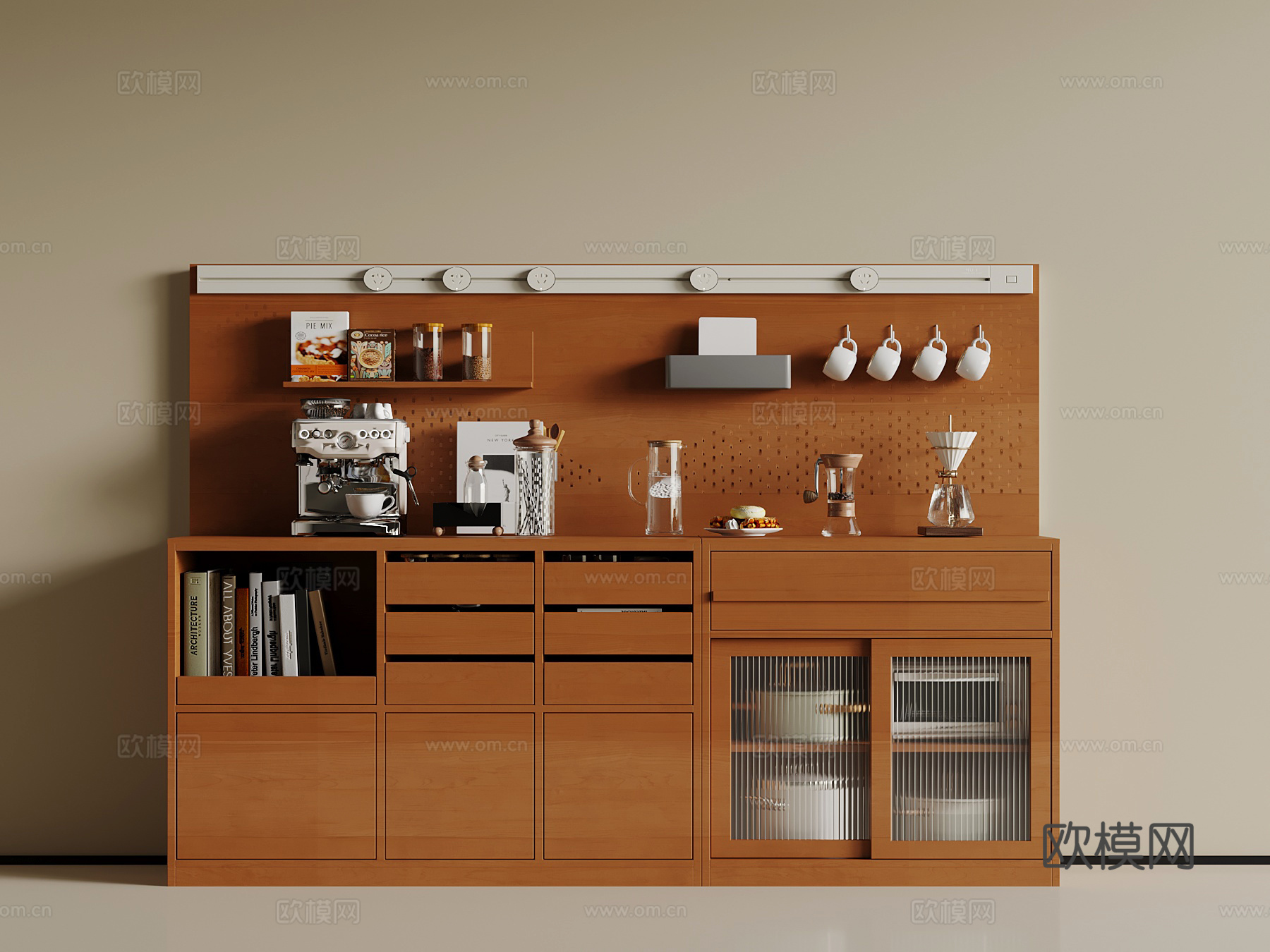 中古风餐边柜 酒柜su模型