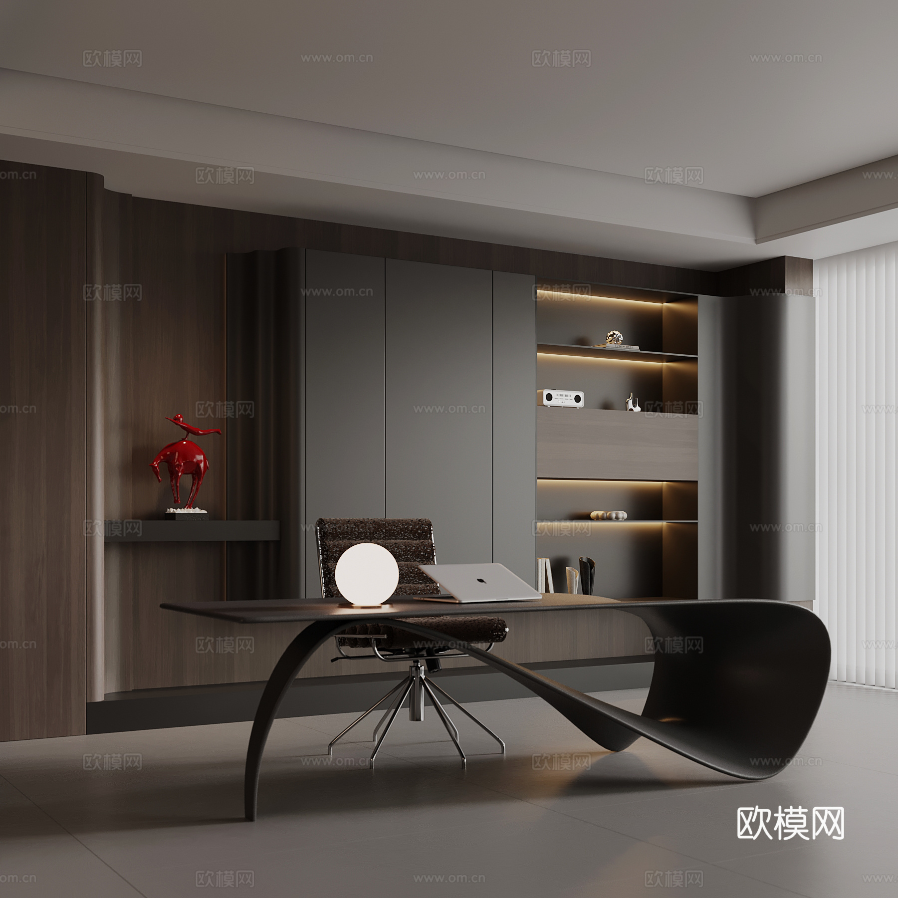 现代书柜 书桌椅 书柜su模型