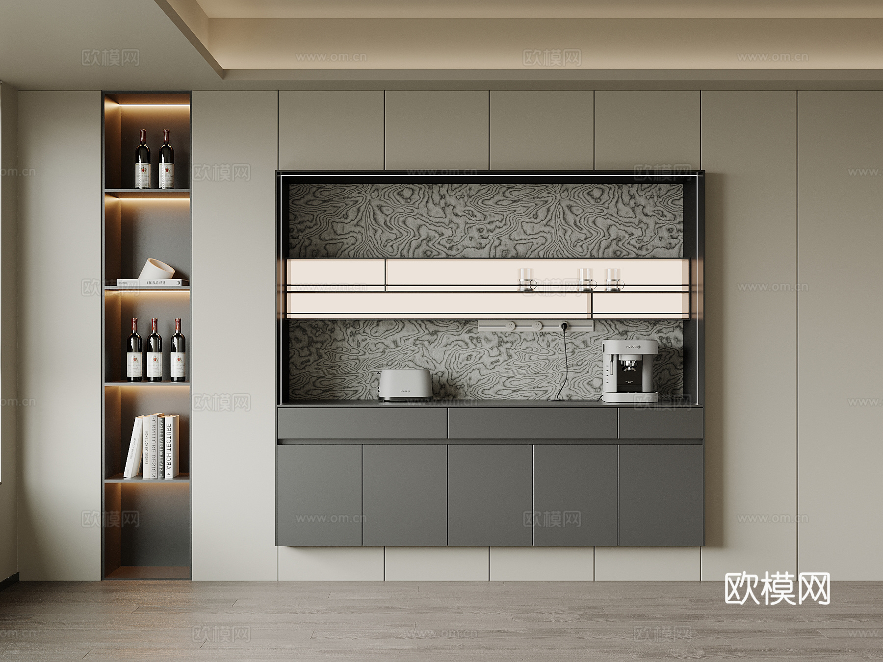 现代酒柜 书柜su模型