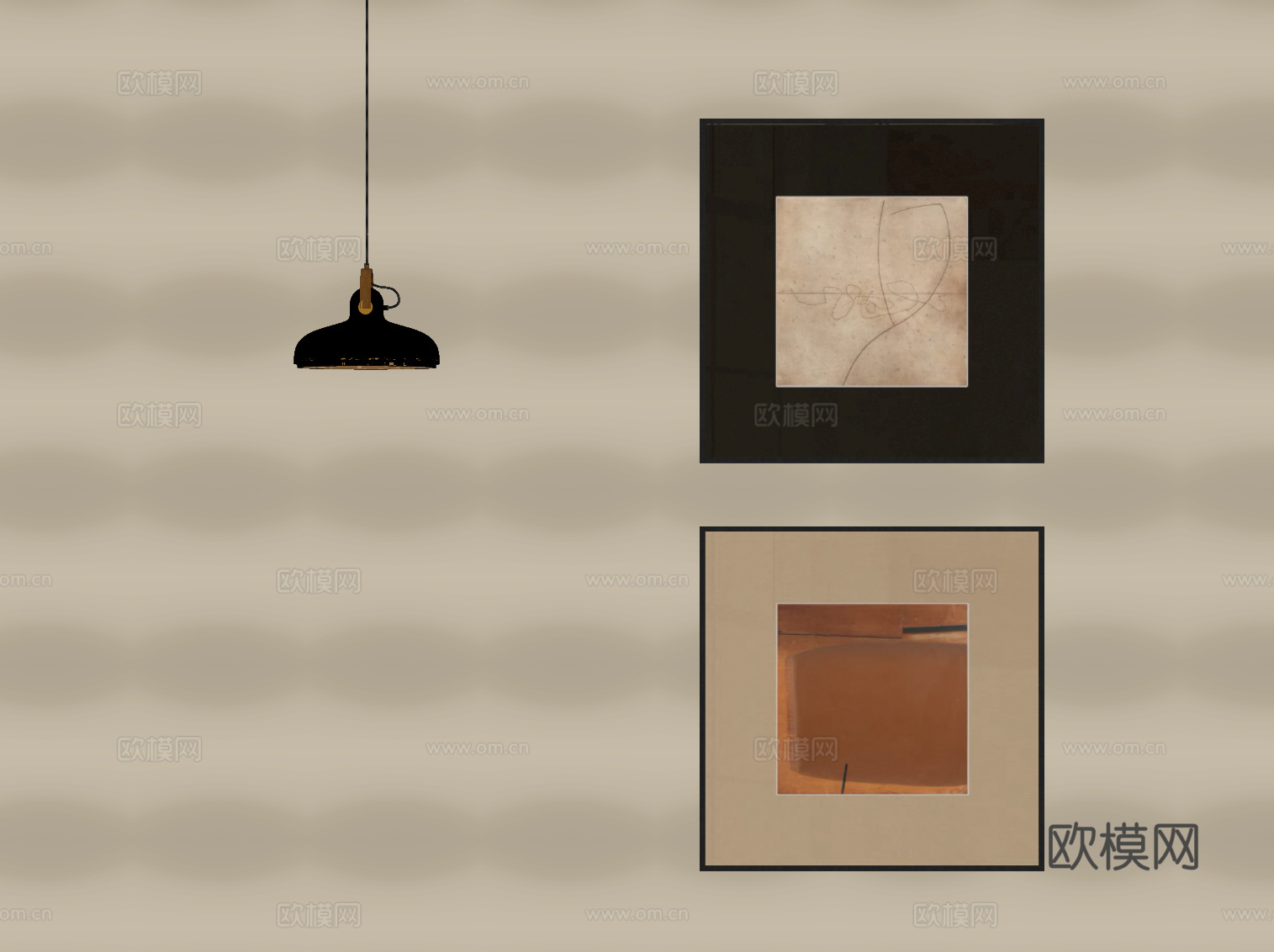 现代装饰画  中古风装饰画su模型