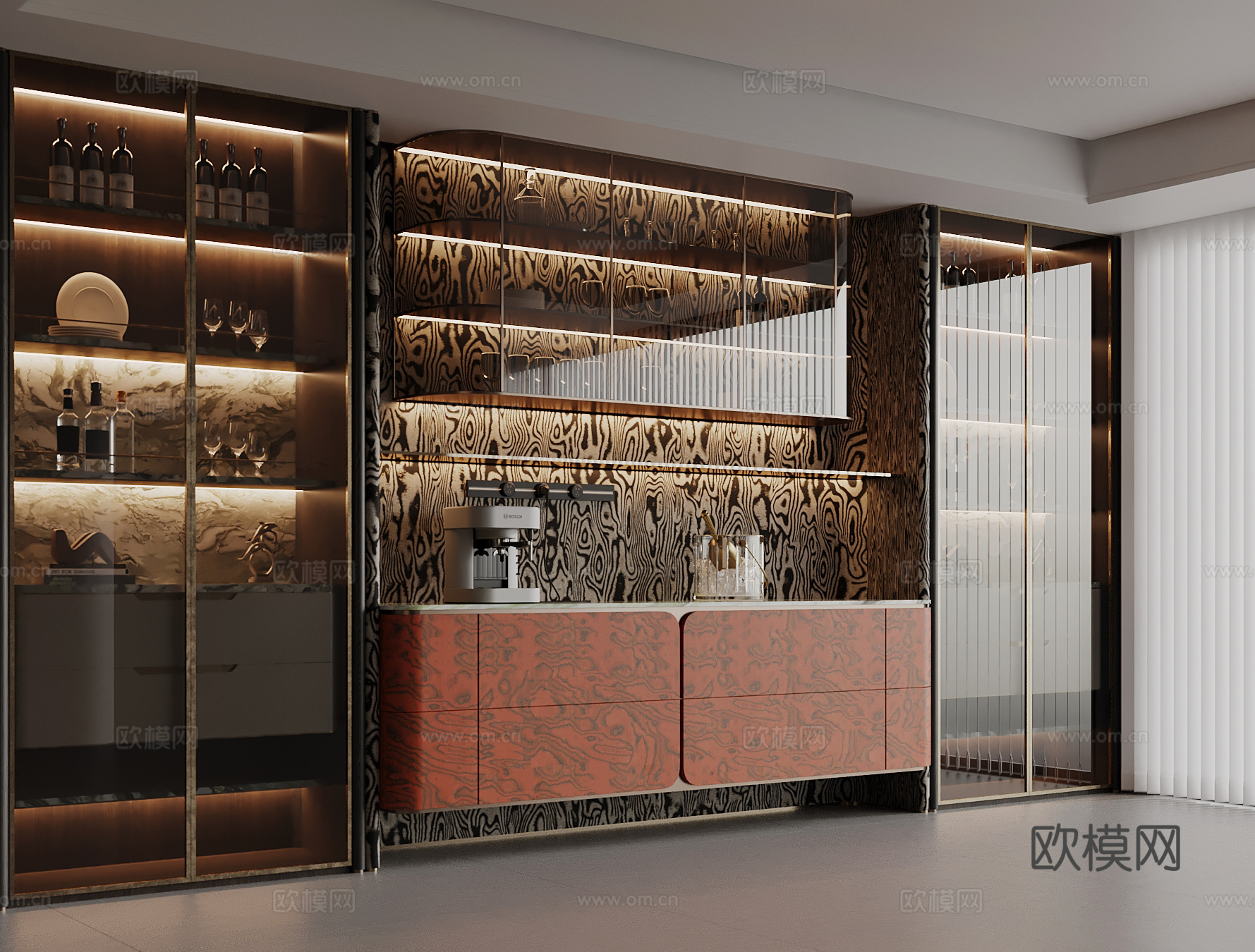 现代酒柜 餐边柜 酒架su模型