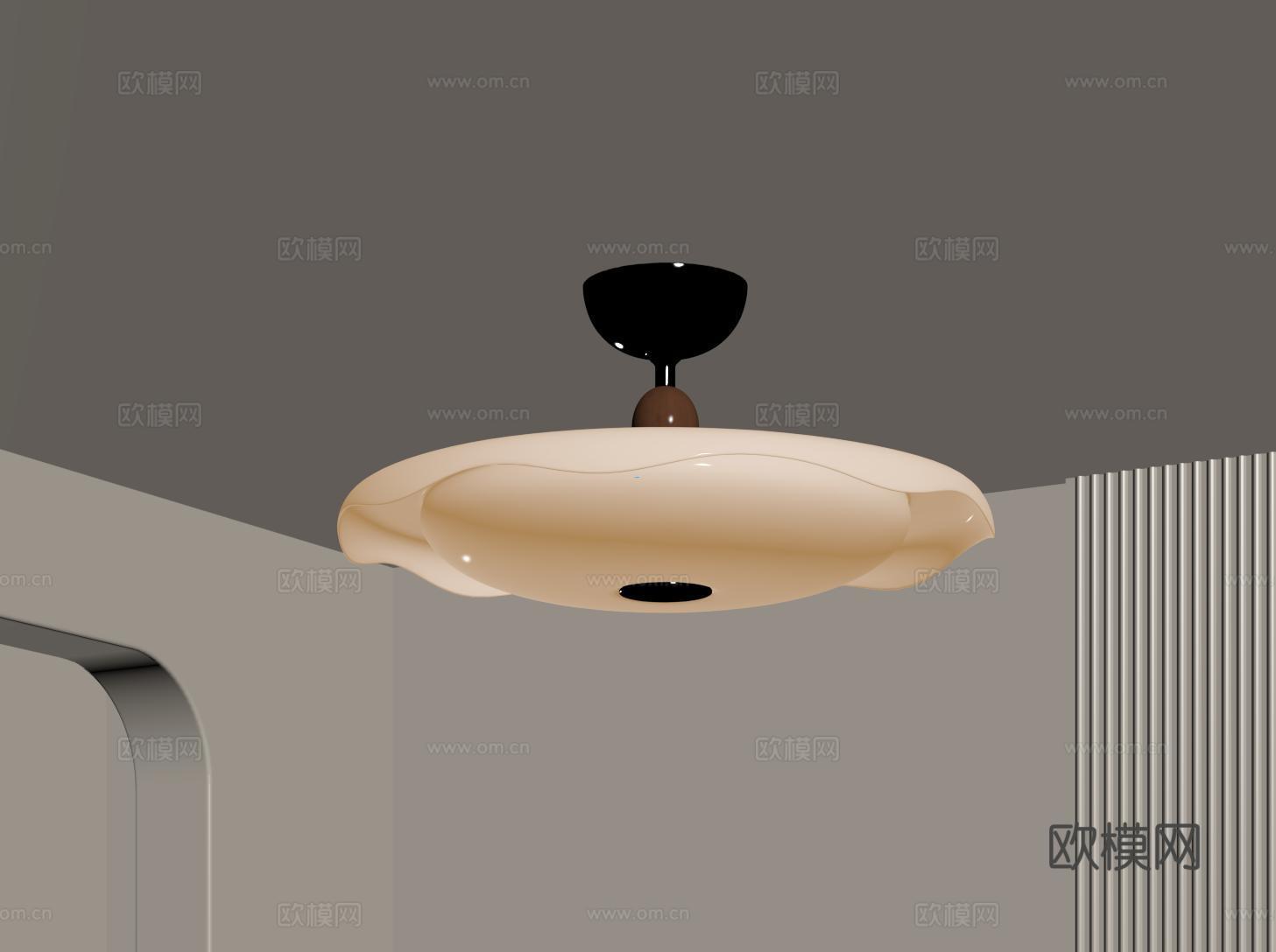 法式飞碟吸顶灯 中古卧室吸顶灯 餐厅吸顶灯su模型
