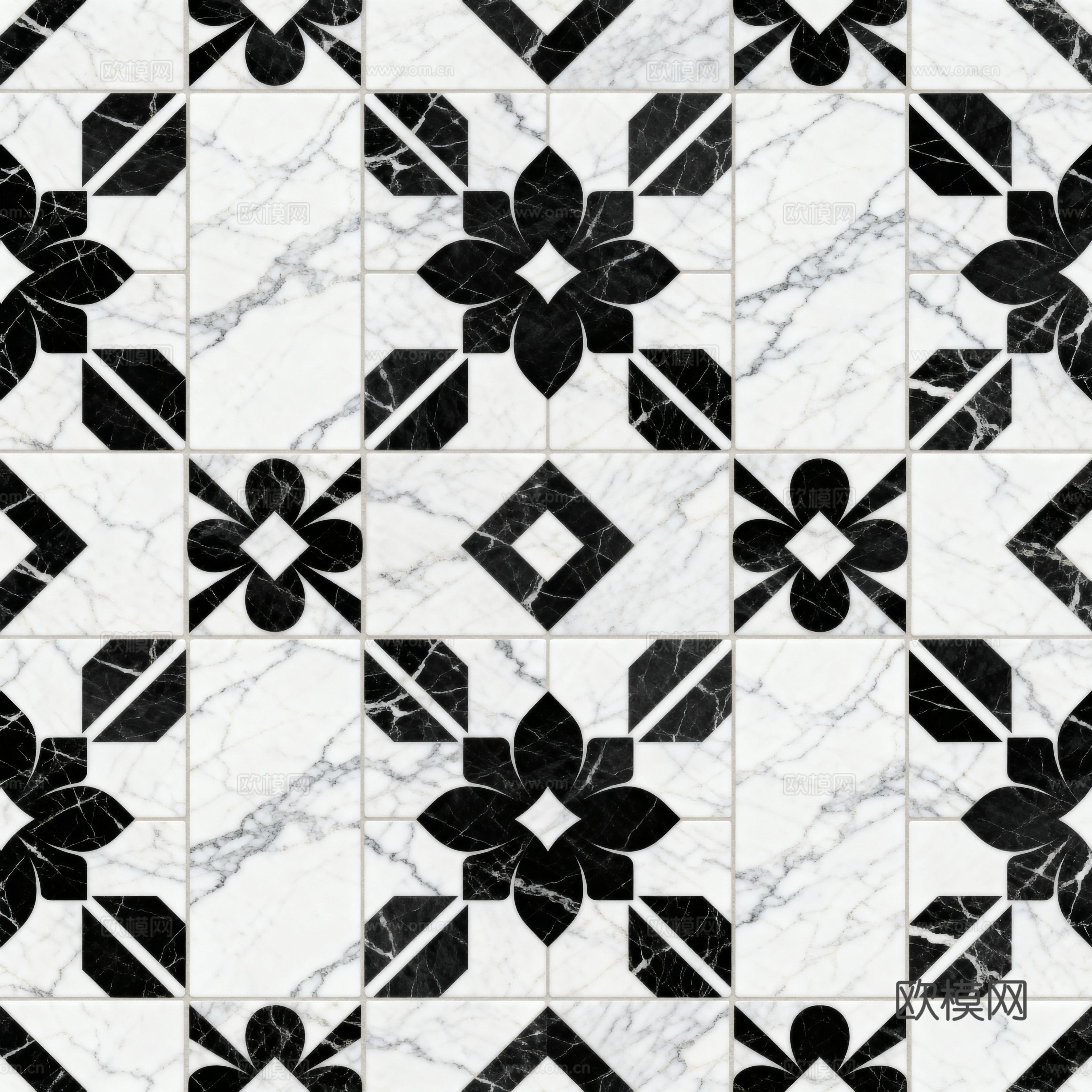 现代 黑白石材拼花 几何水刀石材拼花地砖 石材马赛克 花砖