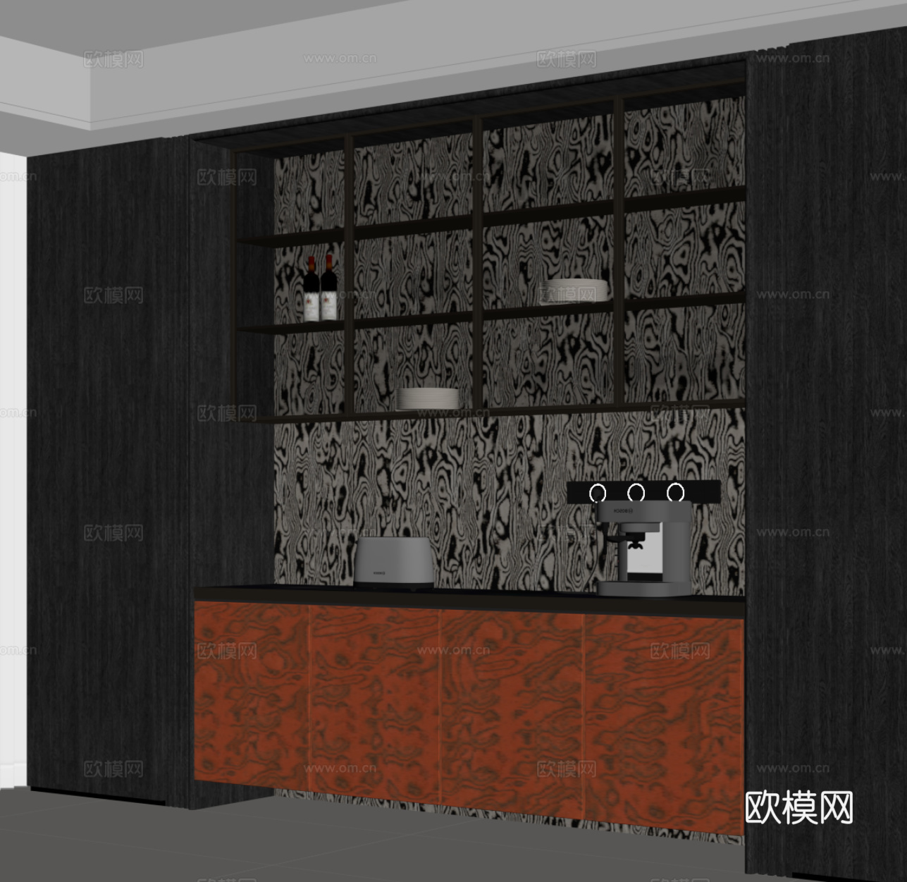 现代酒柜 餐边柜 酒架su模型