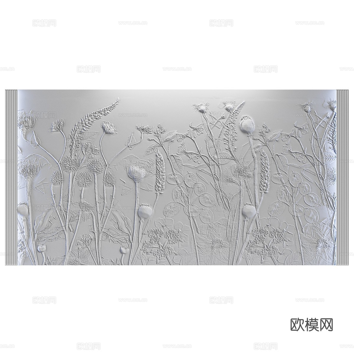 现代茶几植物浅浮雕装饰墙3d模型下载（渲染图5）