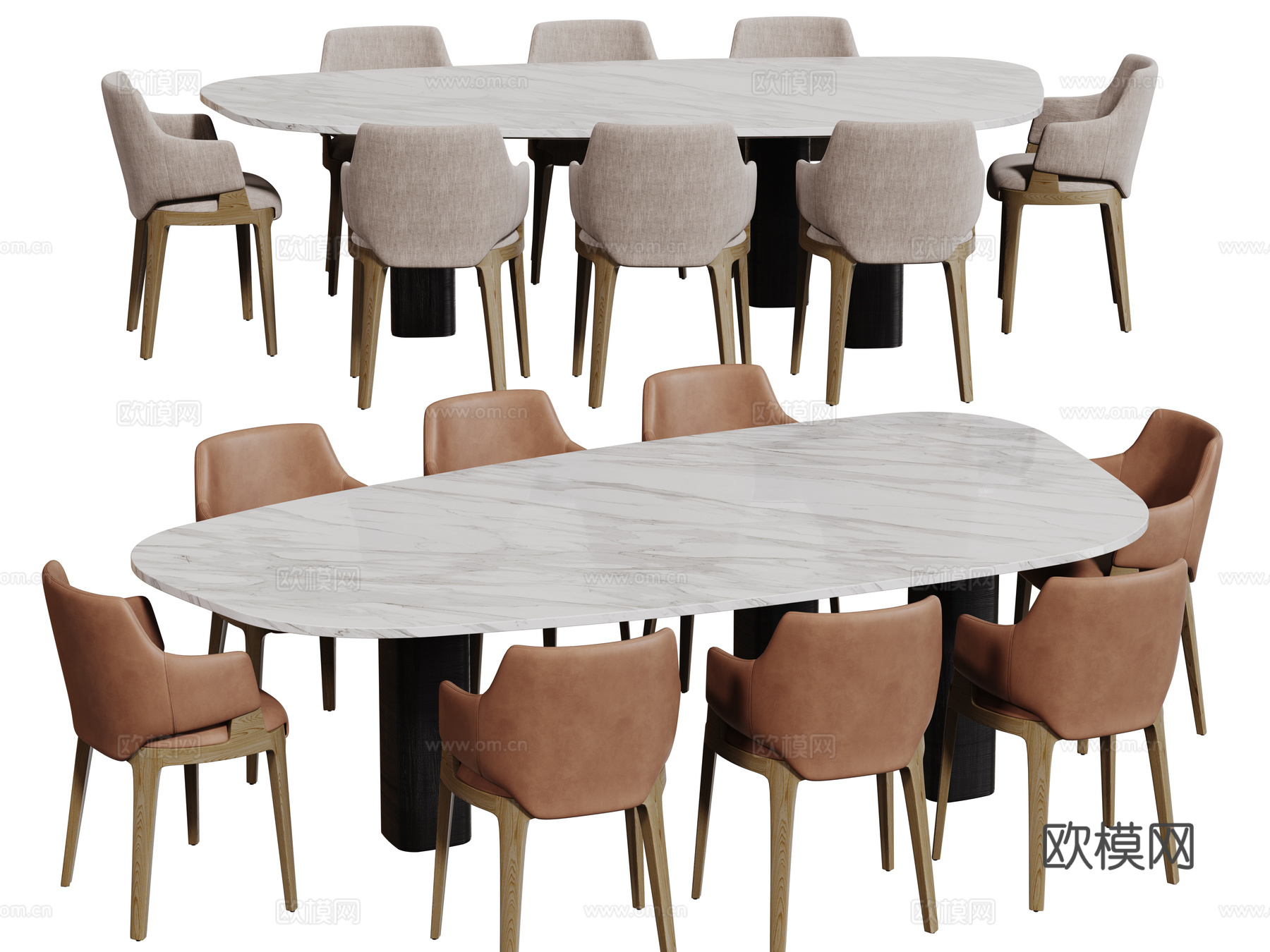 现代桌椅组合 餐桌组合 大理石餐桌 长桌 休闲桌椅su模型下载（渲染图1）