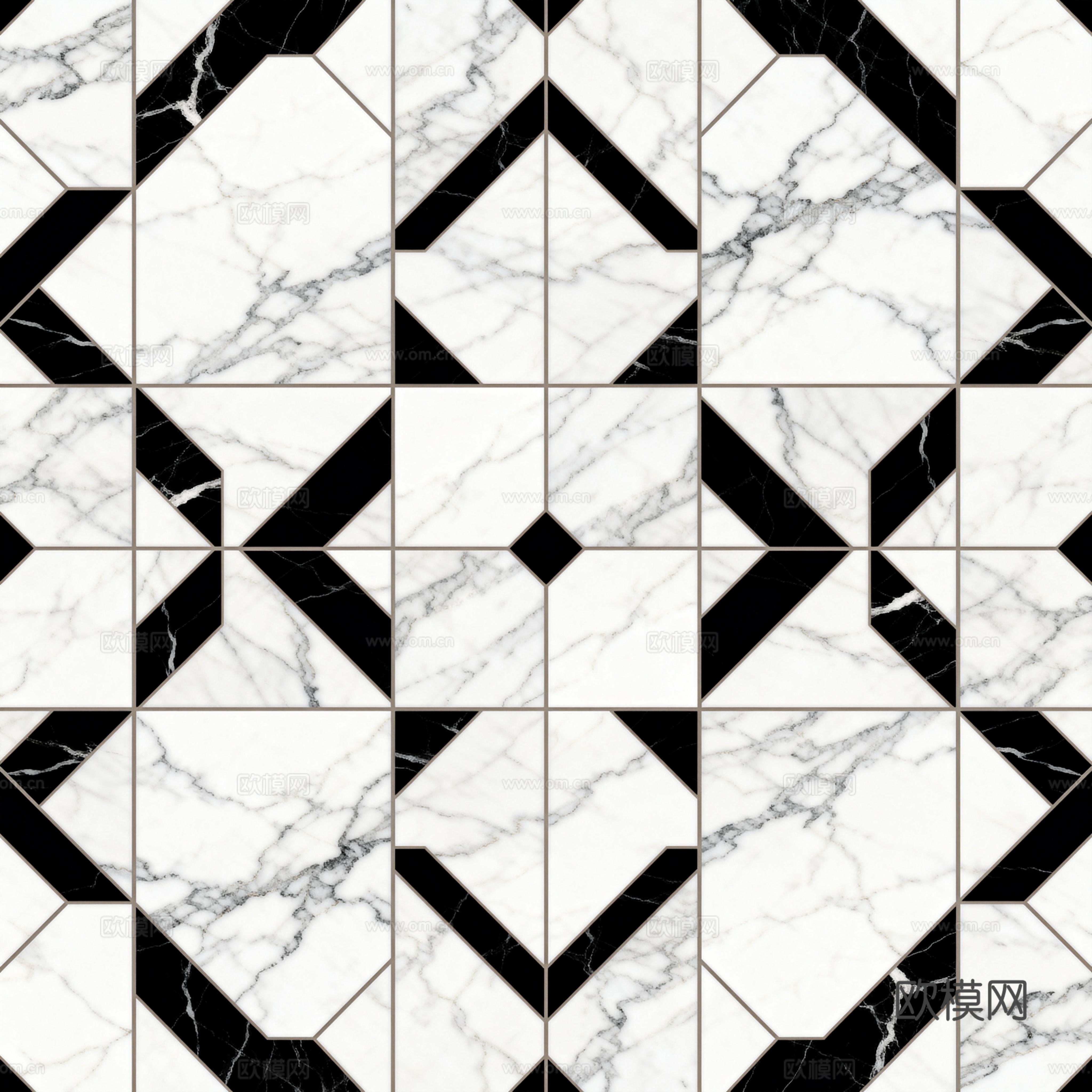 现代简 黑白石材拼花 几何水刀石材拼花地砖 石材马赛克 花砖