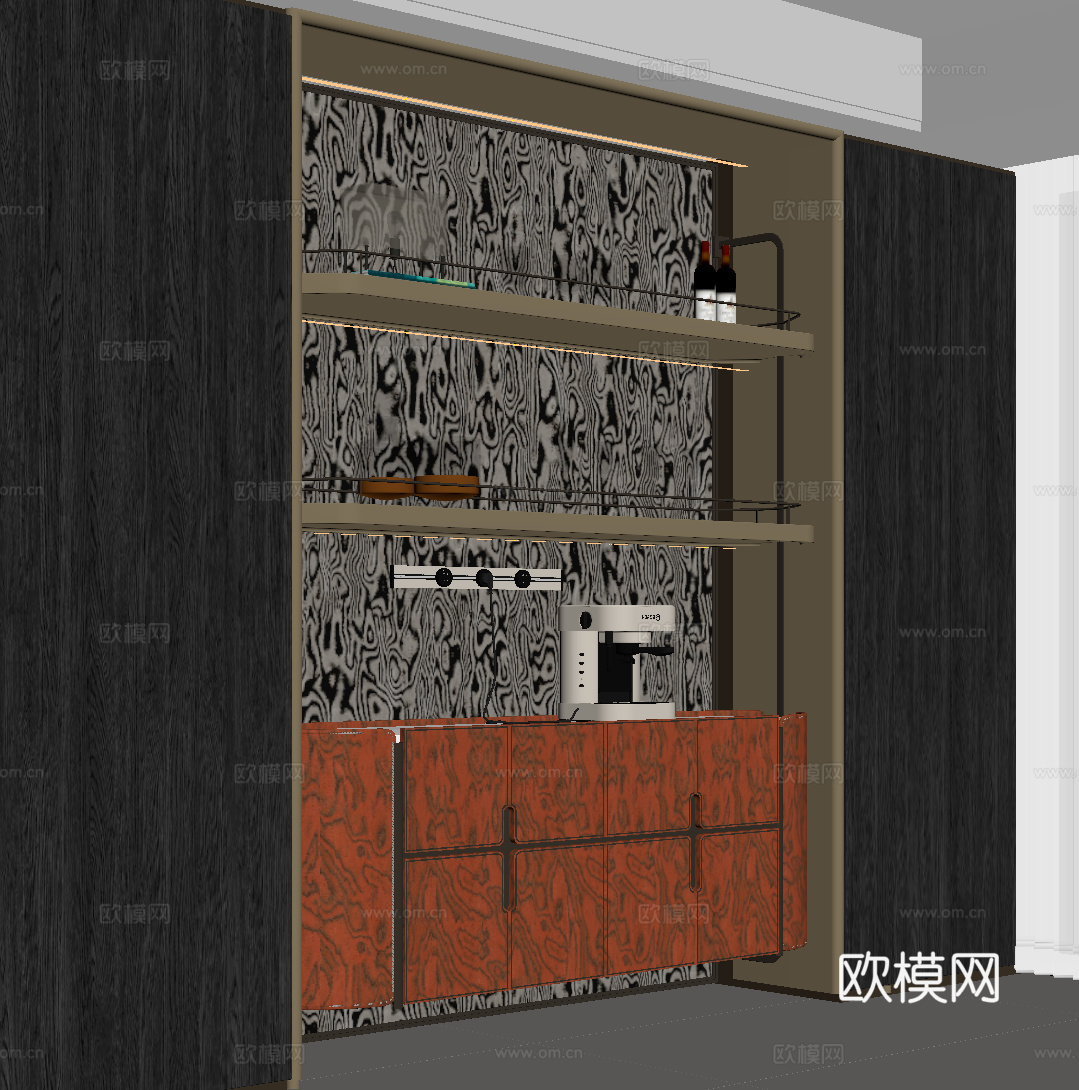 现代酒柜 餐边柜 酒架su模型