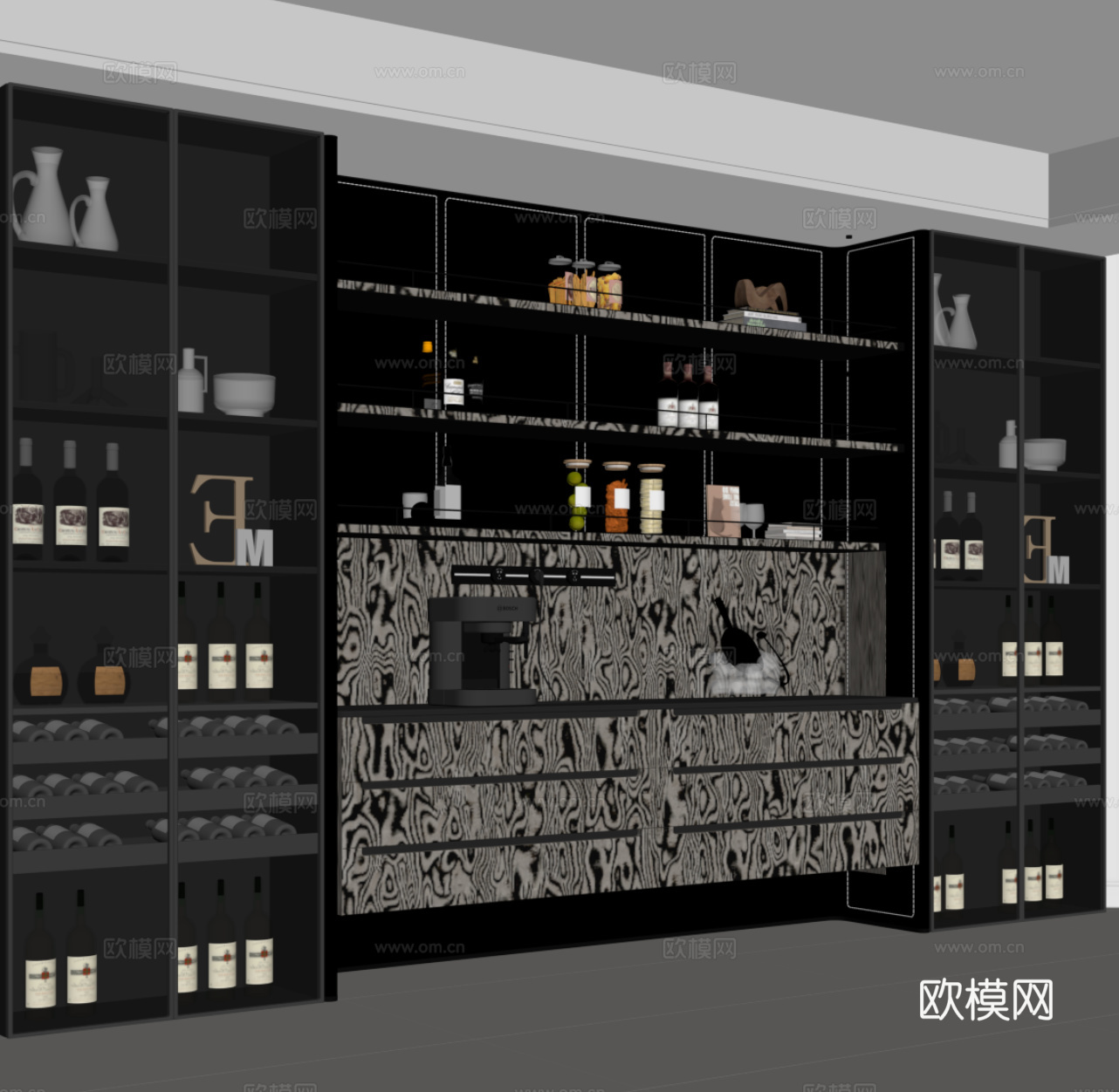 现代酒柜 餐边柜 酒架su模型