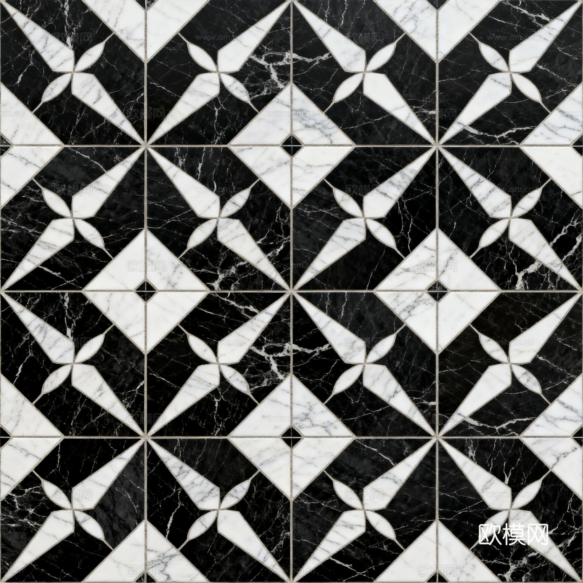 轻奢 黑白石材拼花 几何水刀石材拼花地砖 石材马赛克 花砖